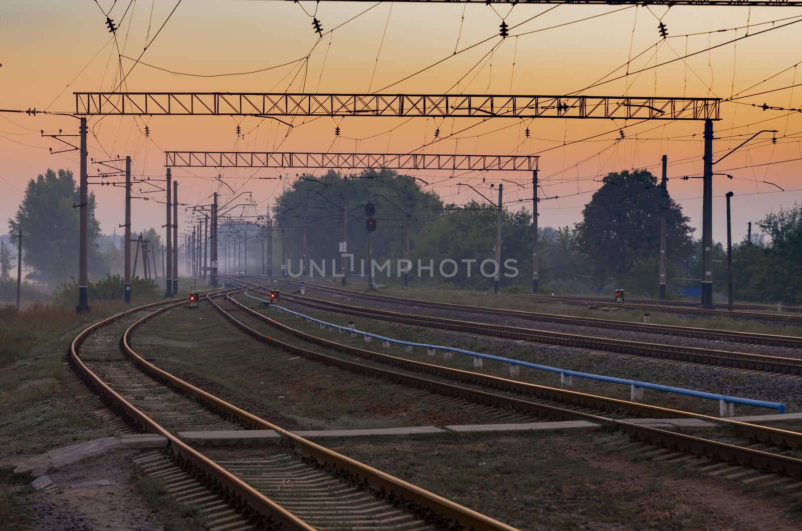 Empty railway station on sunrise in Slavyansk
