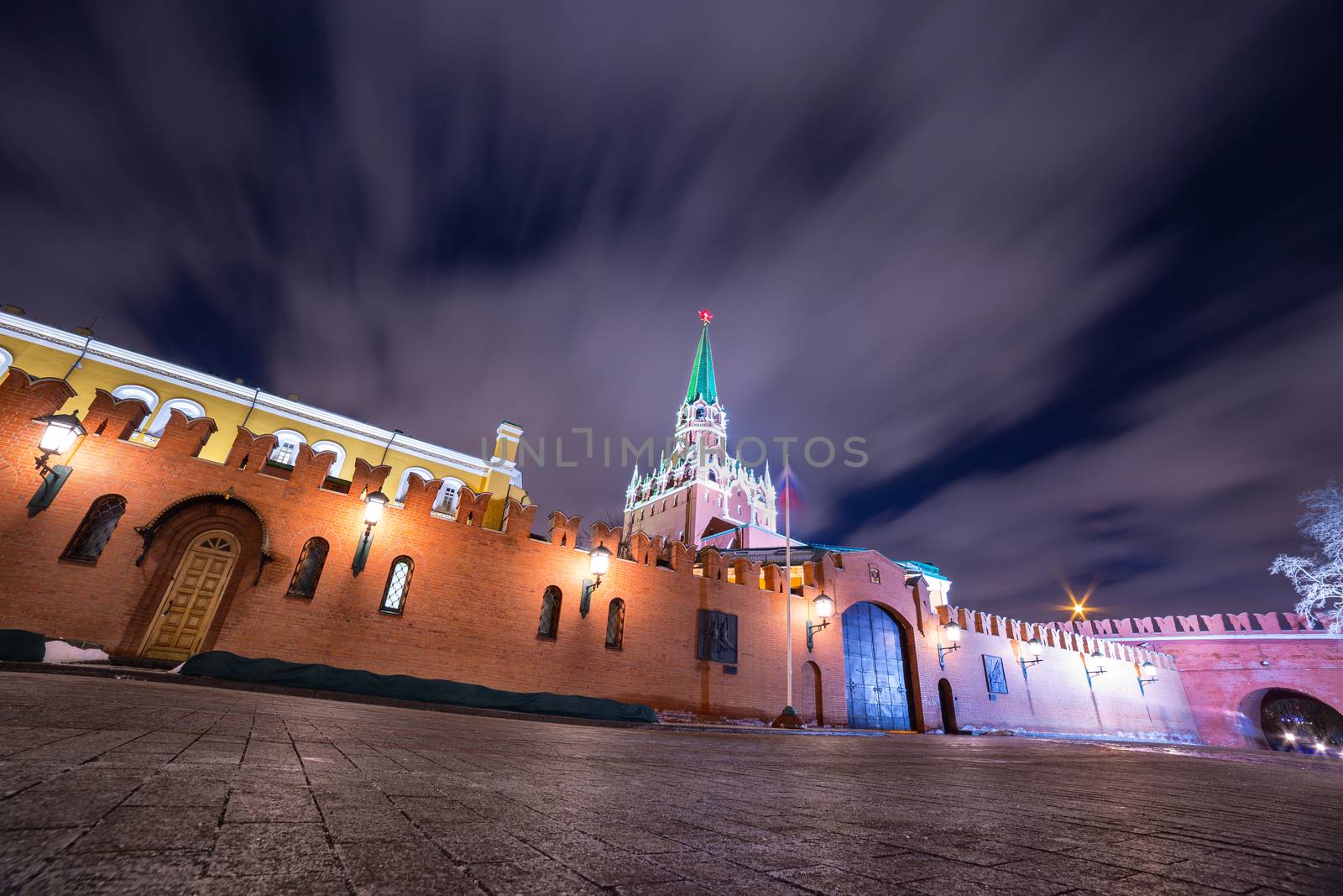 Troitskaya Tower it is on of the Moscow Kremlin towers, during winter night