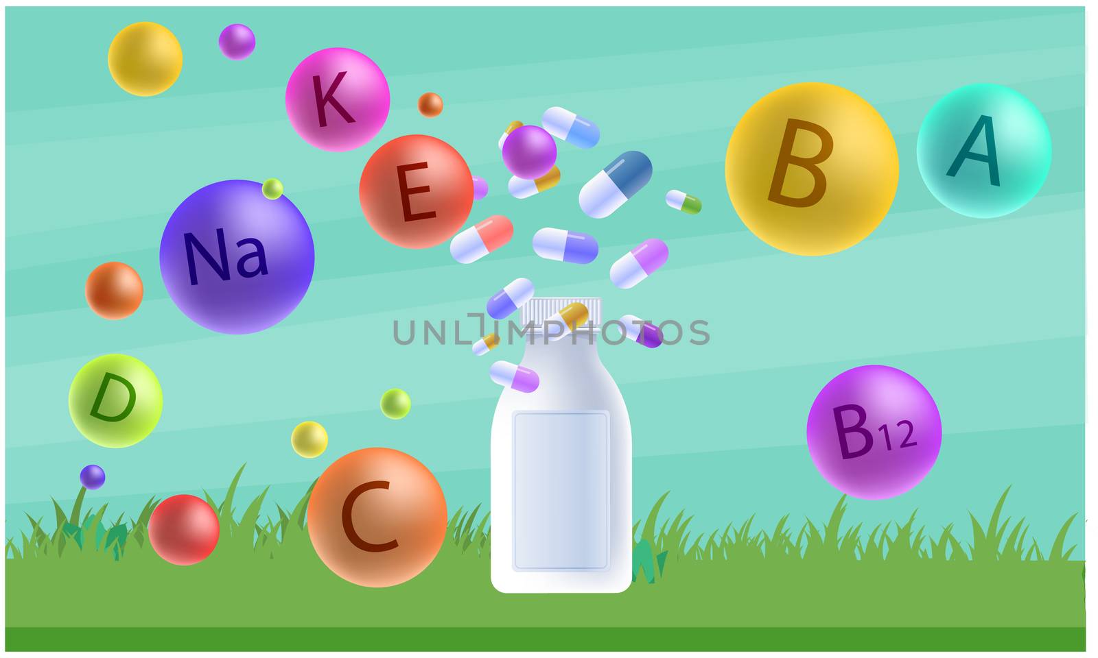 mock up illustration of multi vitamin pills on abstract background by aanavcreationsplus