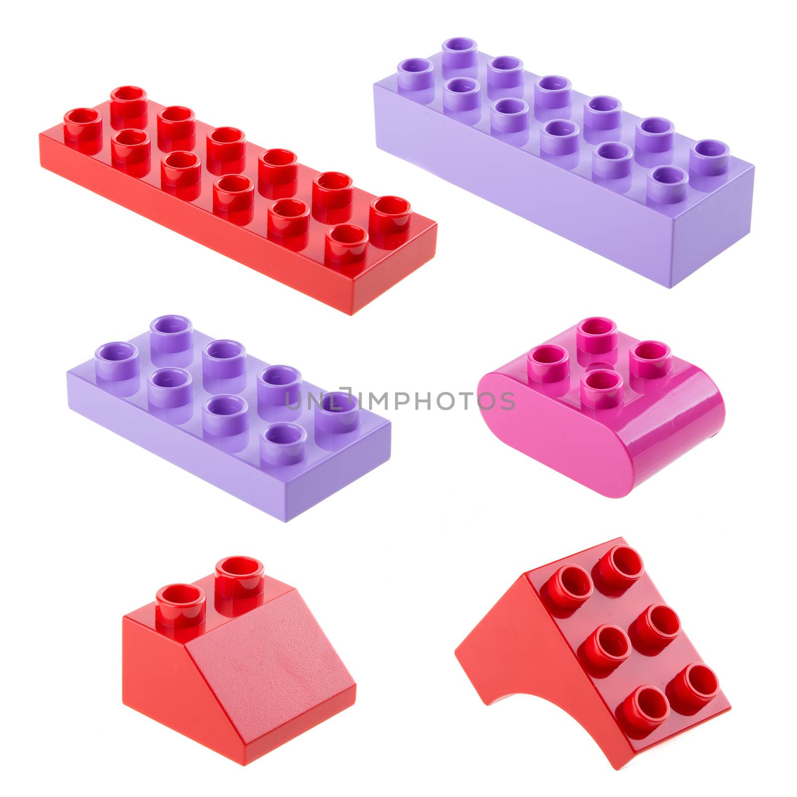 Plastic building blocks isolated on white background