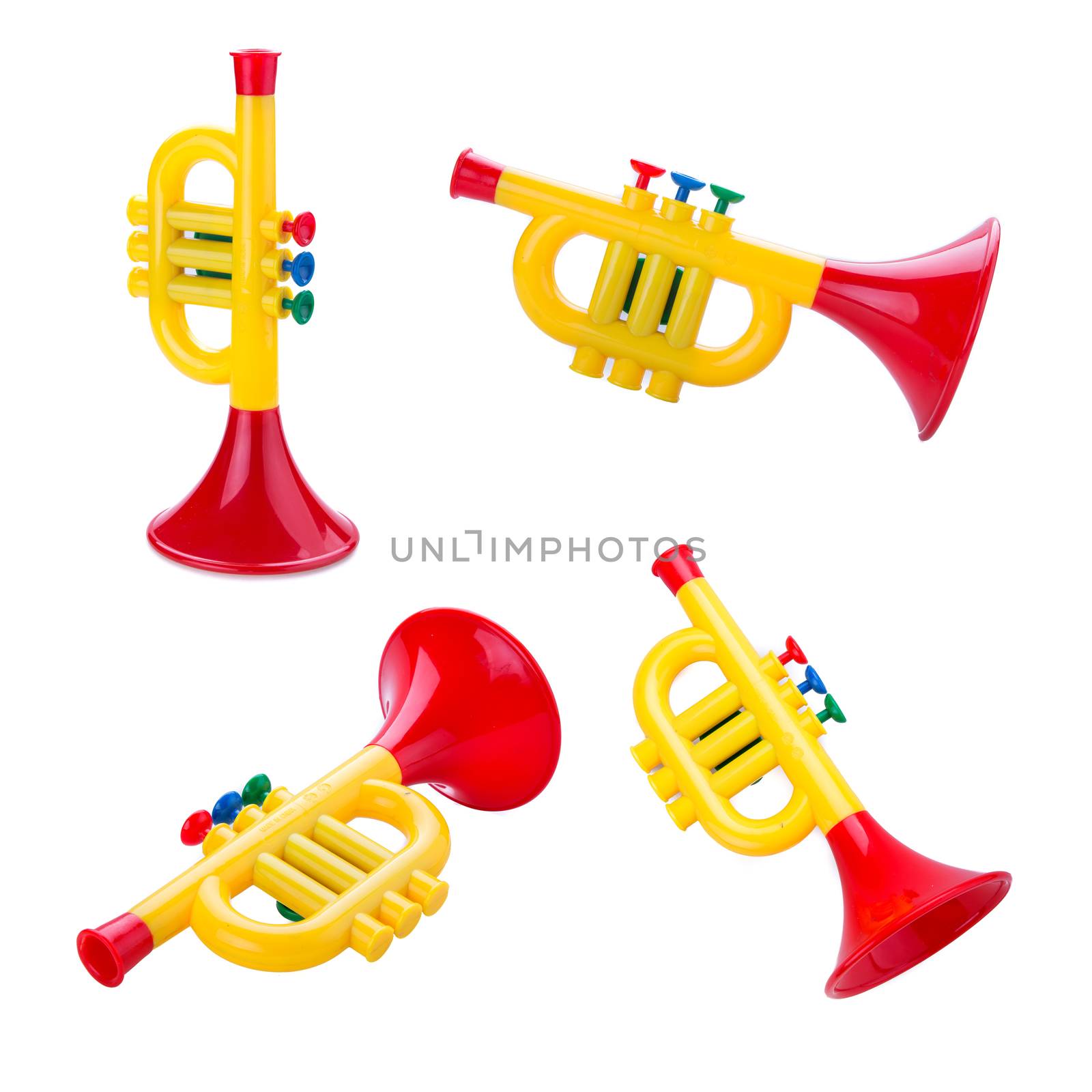 Trumpet toy for kids isolated on white background