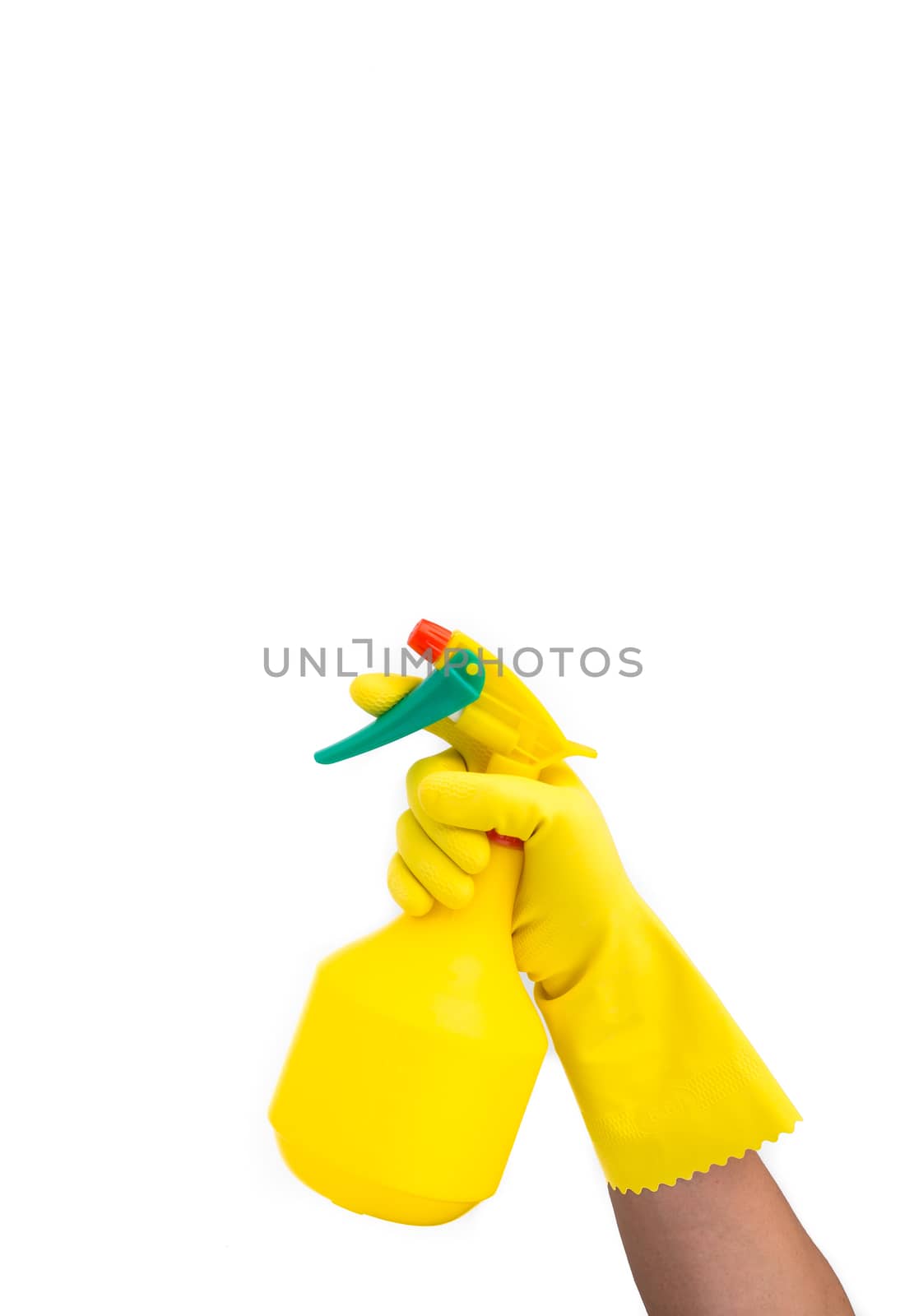 hand with yellow glove on cleaning work