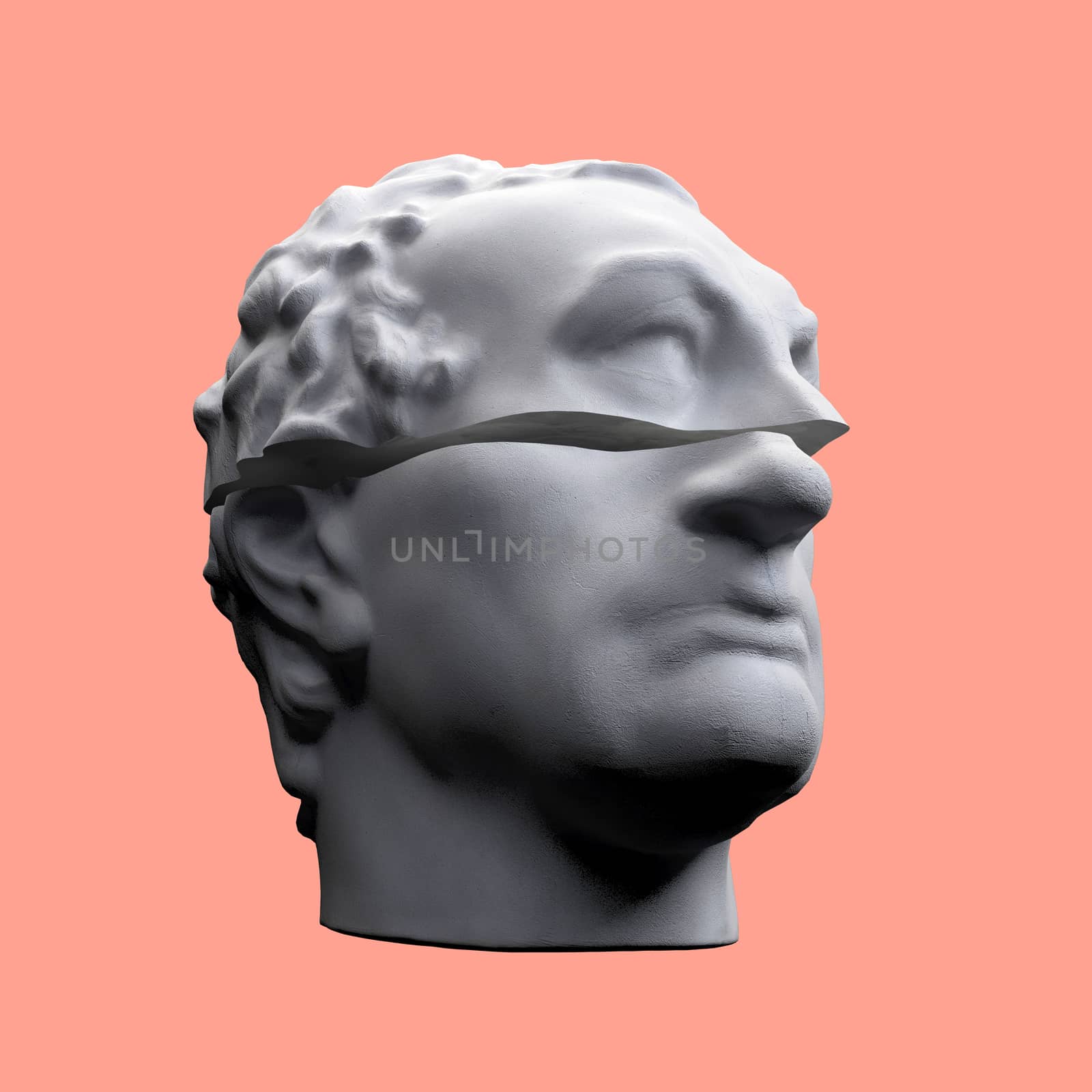 Abstract digital illustration from 3D rendering of Gattamelata bust sliced in two