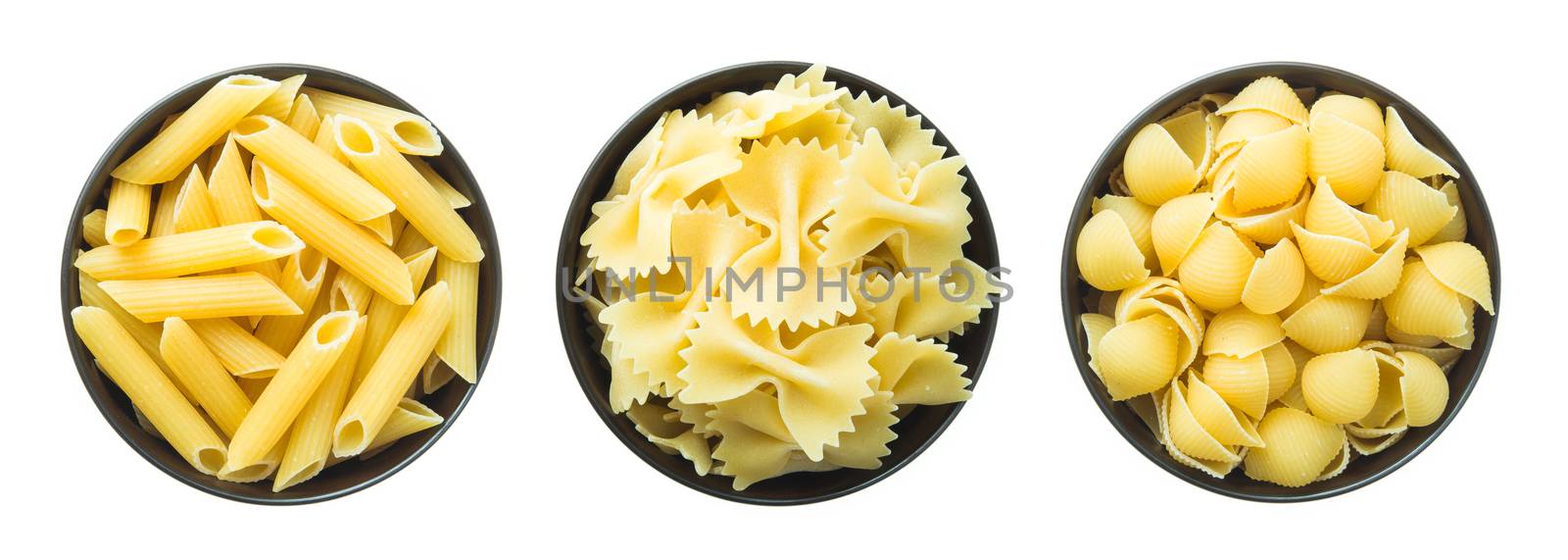 raw macaroni isolated on white background