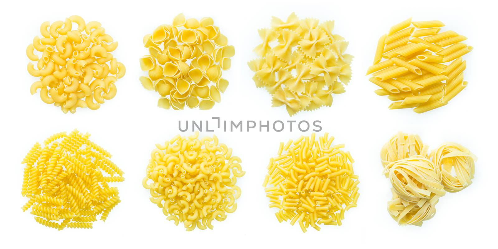 raw macaroni isolated on white background