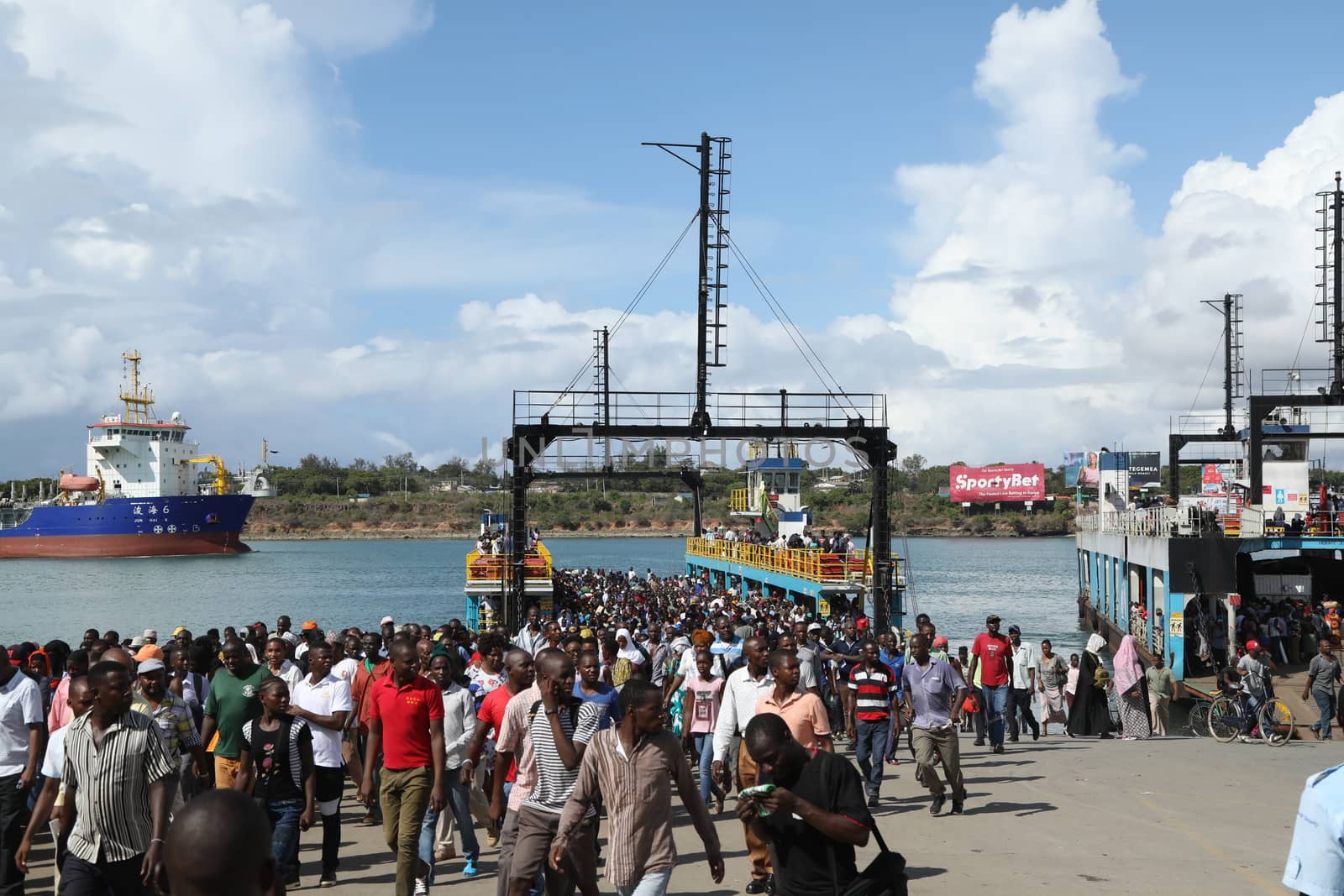 Ferries Crossing The New Harbor Of Mombasa, Kenya