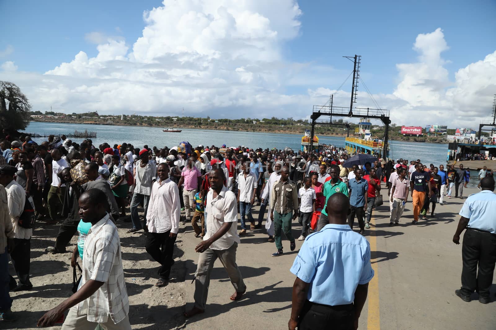 Ferries Crossing The New Harbor Of Mombasa, Kenya