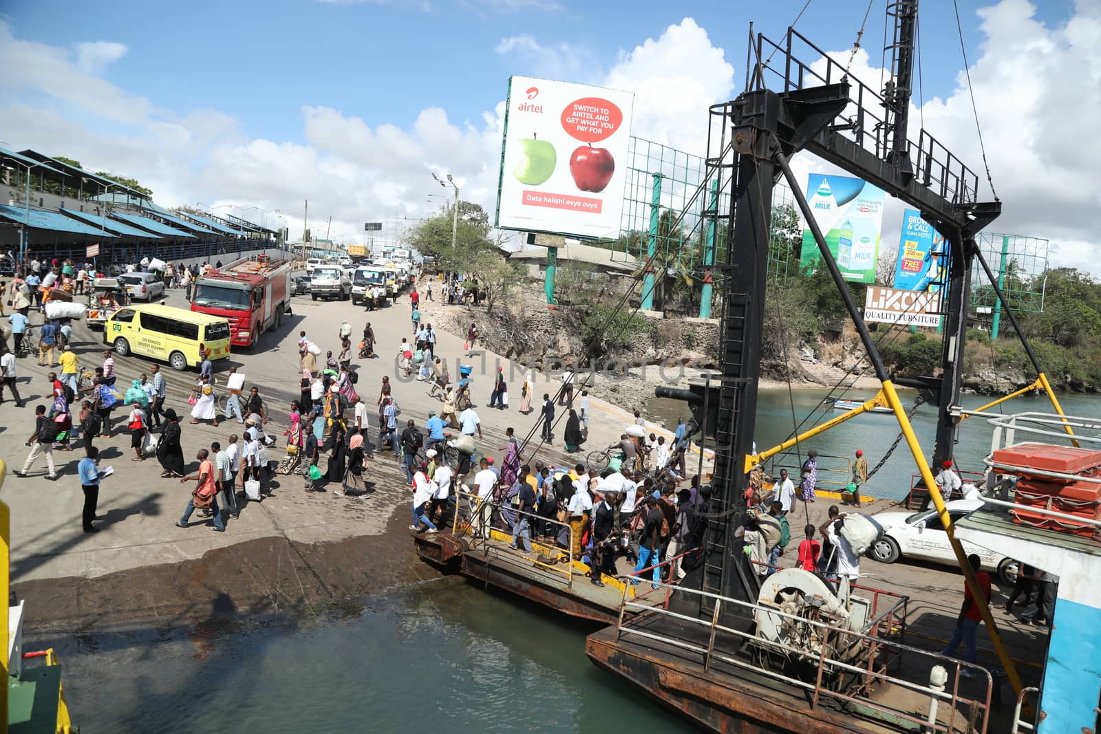 Ferries Crossing The New Harbor Of Mombasa, Kenya