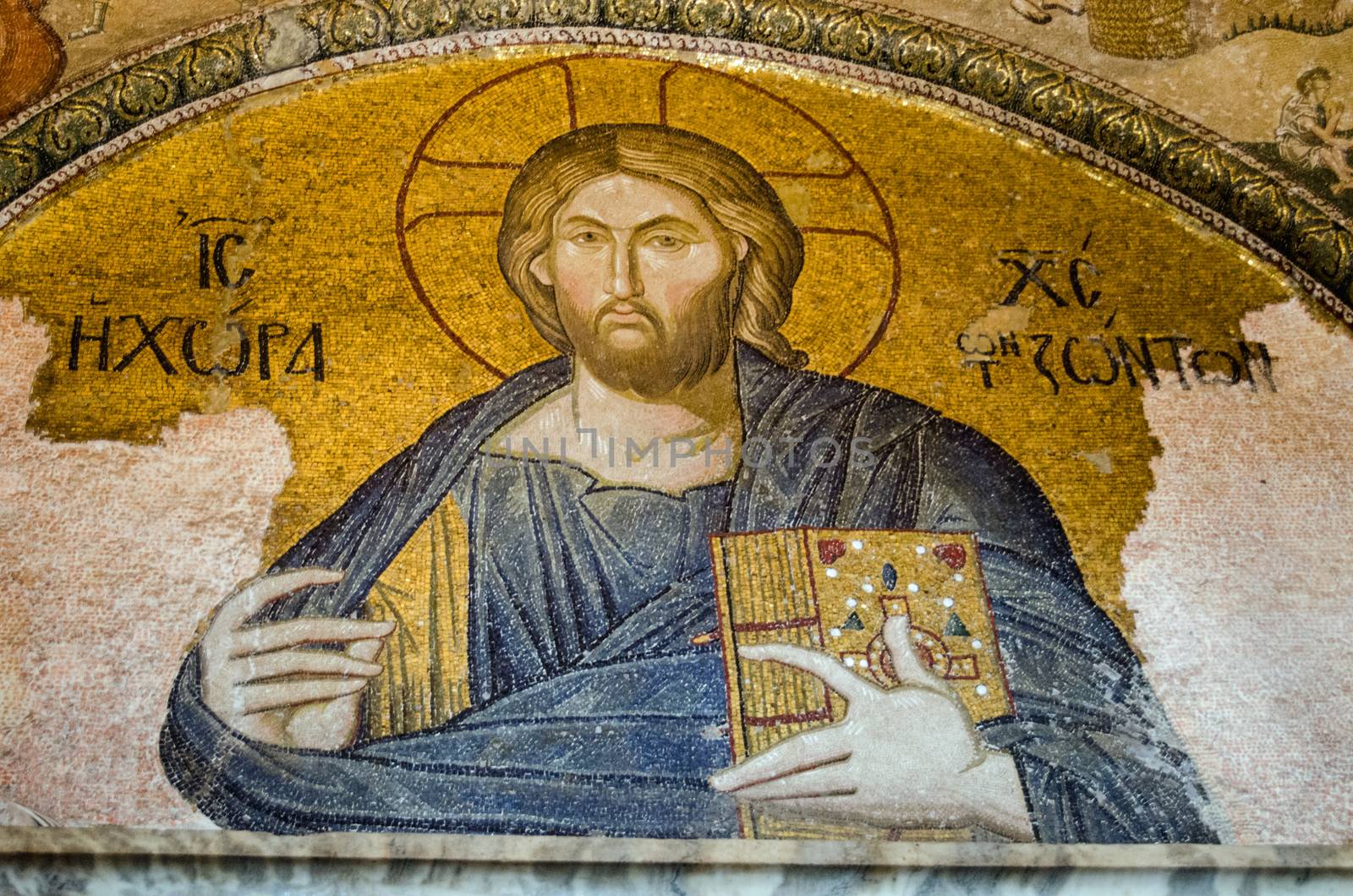 Historic Medieval Byzantine mosaic showing Christ Pantocrator. Chora Church, Istanbul.