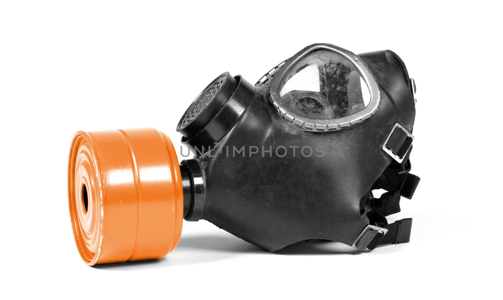 Vintage gasmask isolated on white - Orange filter by michaklootwijk