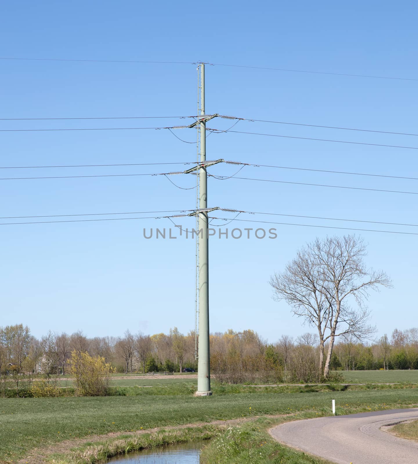 Electricity pole in nature, Friesland, the Netherlands
