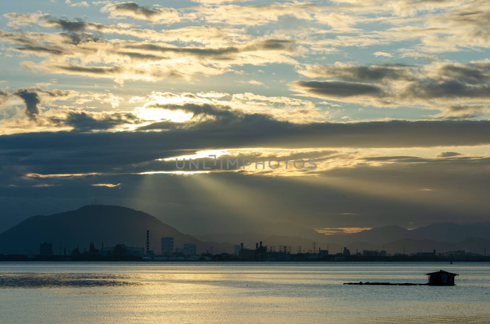 Sunray over Cherok Tokkun hill and Sea near Penang Island.