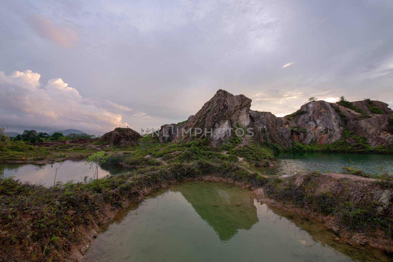 Reflection of Frog Hill at Penang, Malaysia.