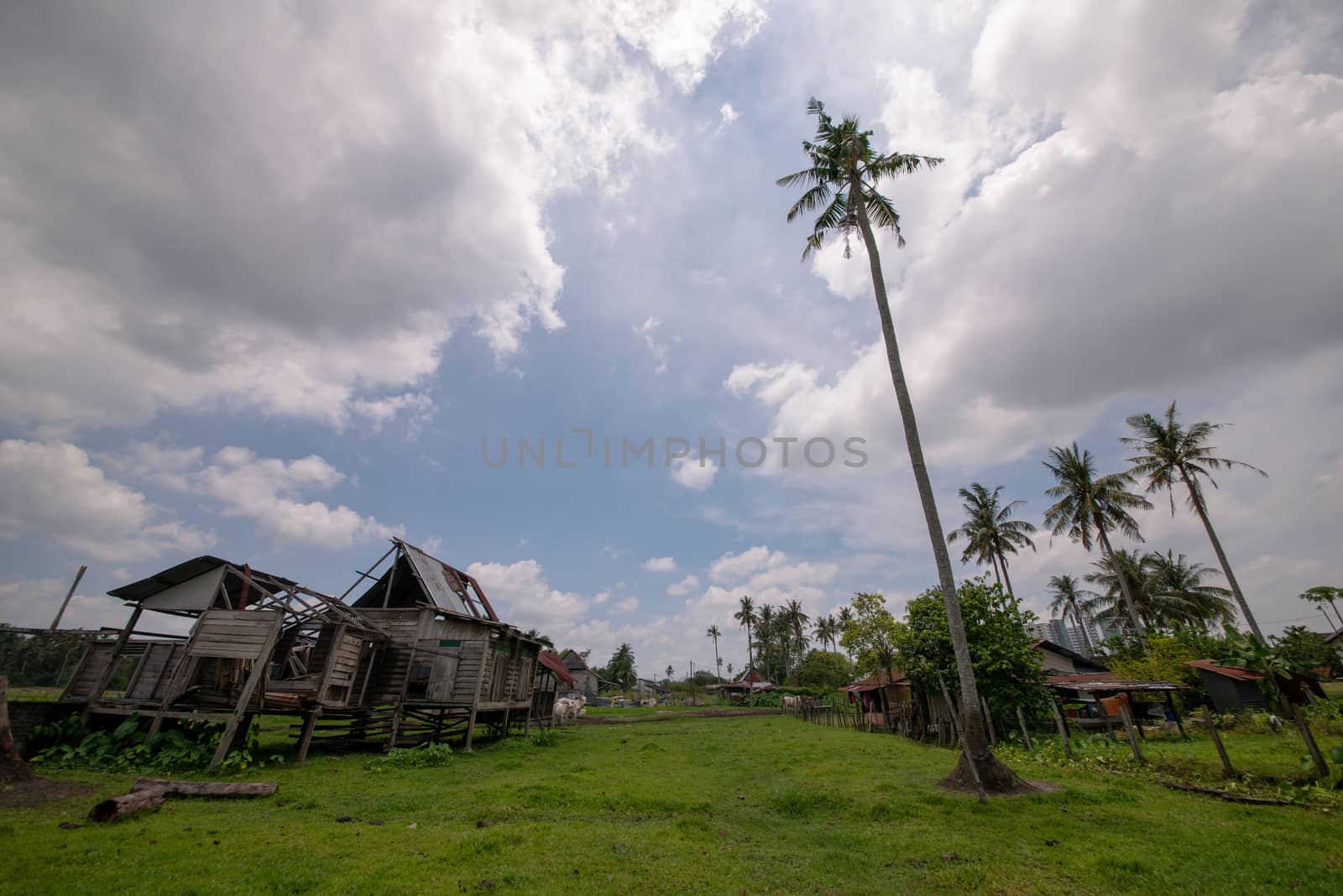 Traditional abandoned wooden house in farm.