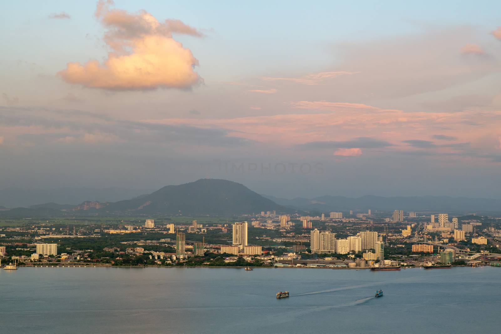 Aerial view Penang ferry in different direction.