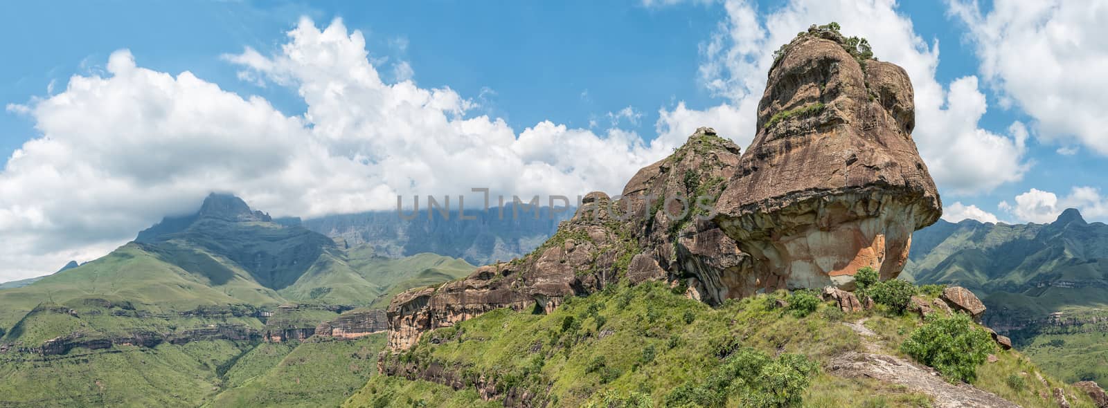 Panoramic view of the Policemans Helmet in the Drakensberg