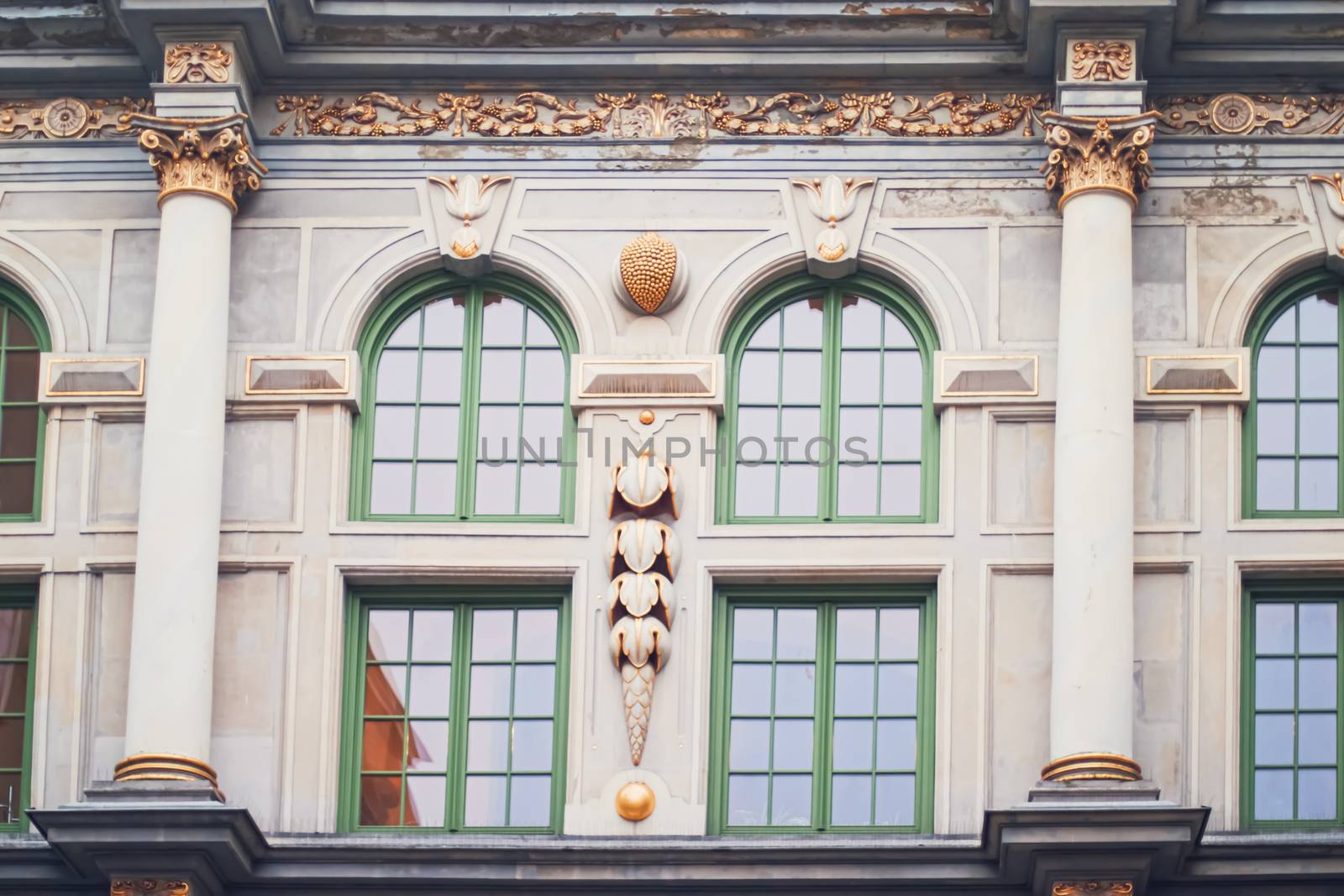 Detail of a historical building in the Old Town in Gdansk, Poland, architecture and design