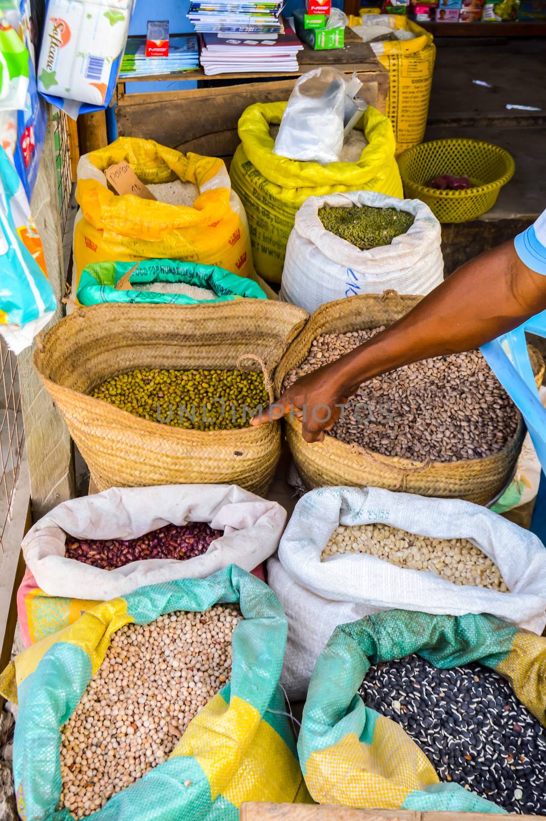 Nairobi, Kenya, Africa-09/01 / 2017.Bags of Cereales in the Mombasa market in Kenya in Africa