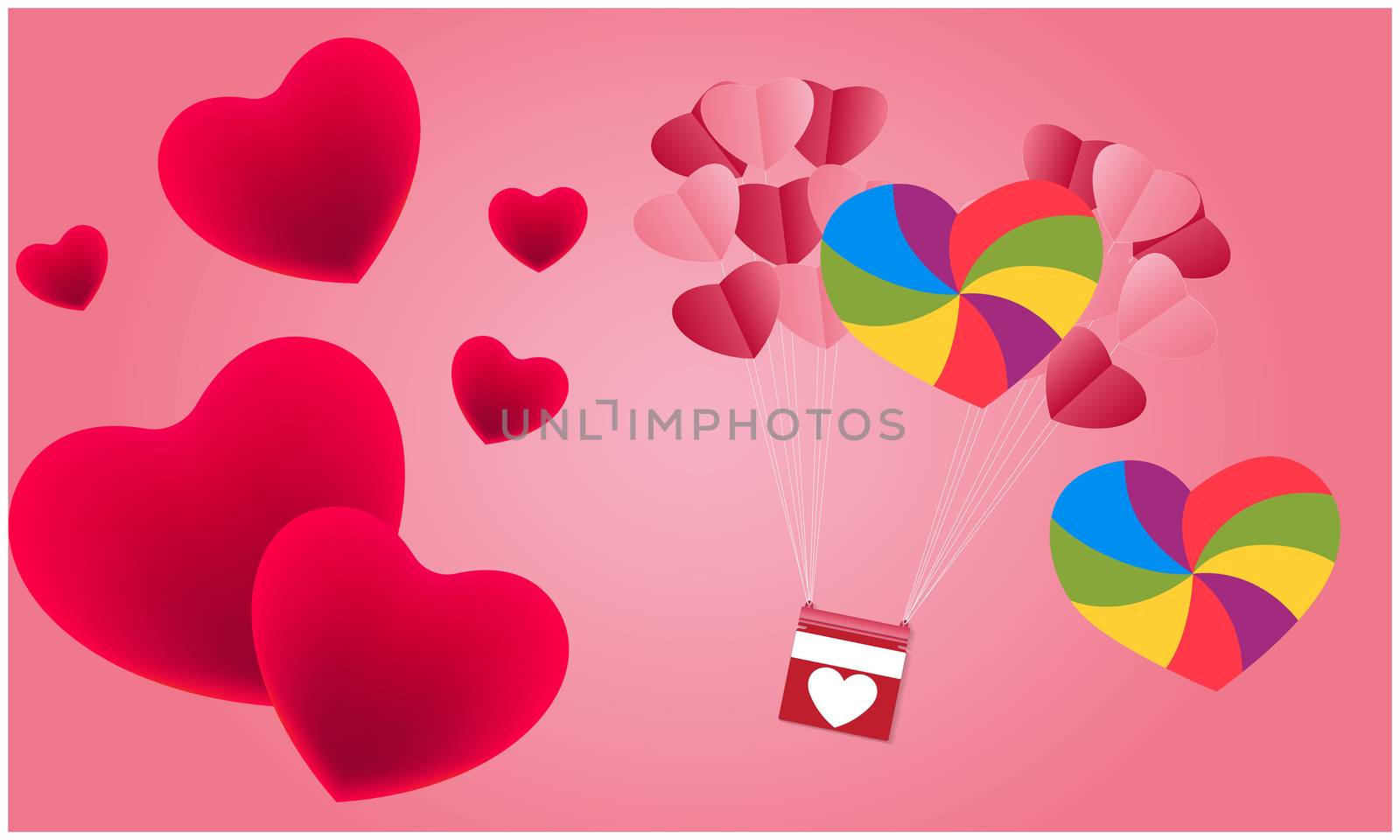 red and rainbow hearts on abstract background by aanavcreationsplus