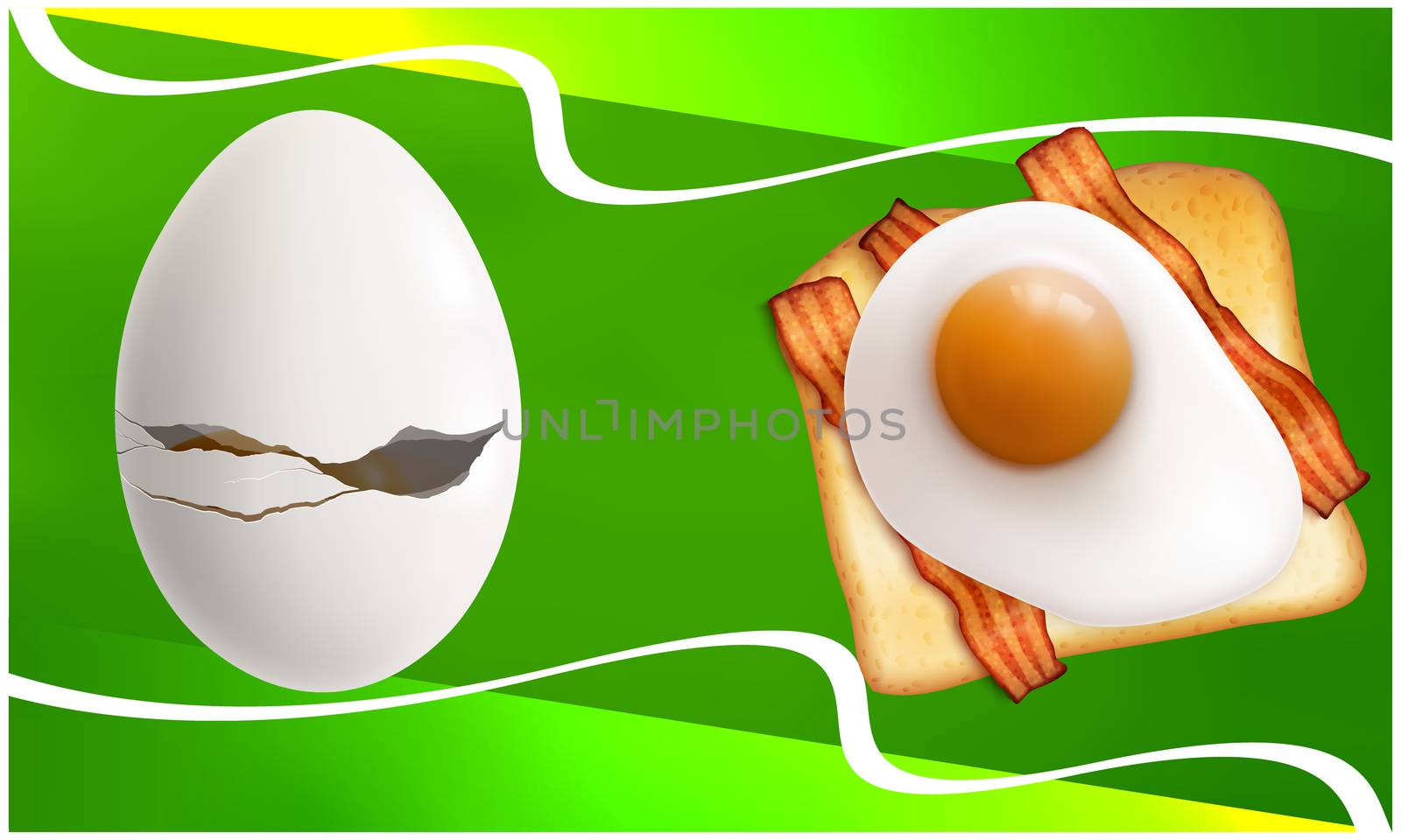 mock up illustration of broken egg with food on abstract background by aanavcreationsplus