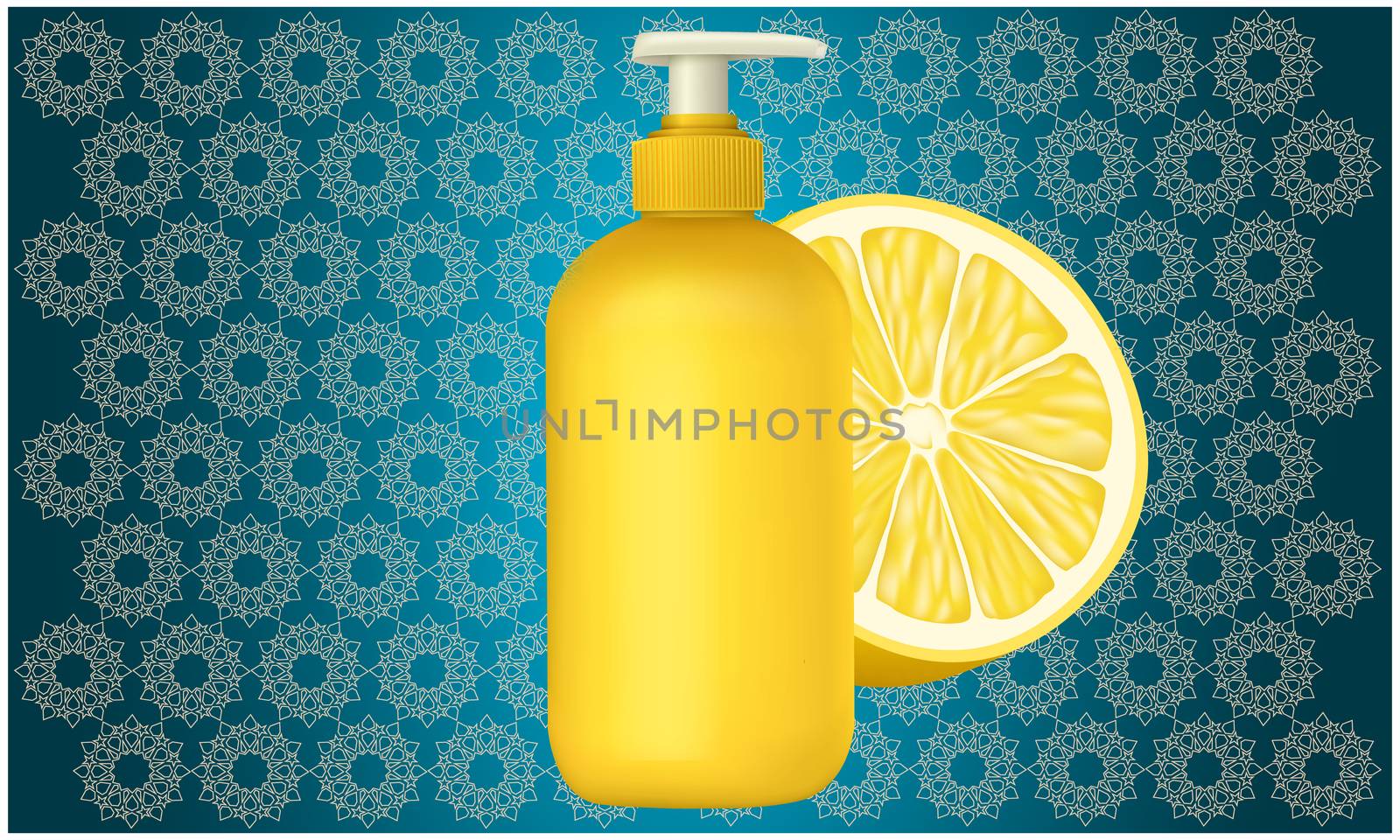 mock up illustration of lemon extract shampoo on abstract background