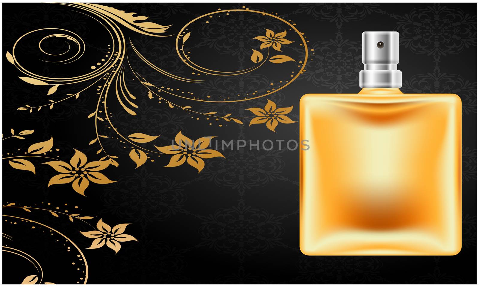 mock up illustration of male perfume on abstract gold background by aanavcreationsplus