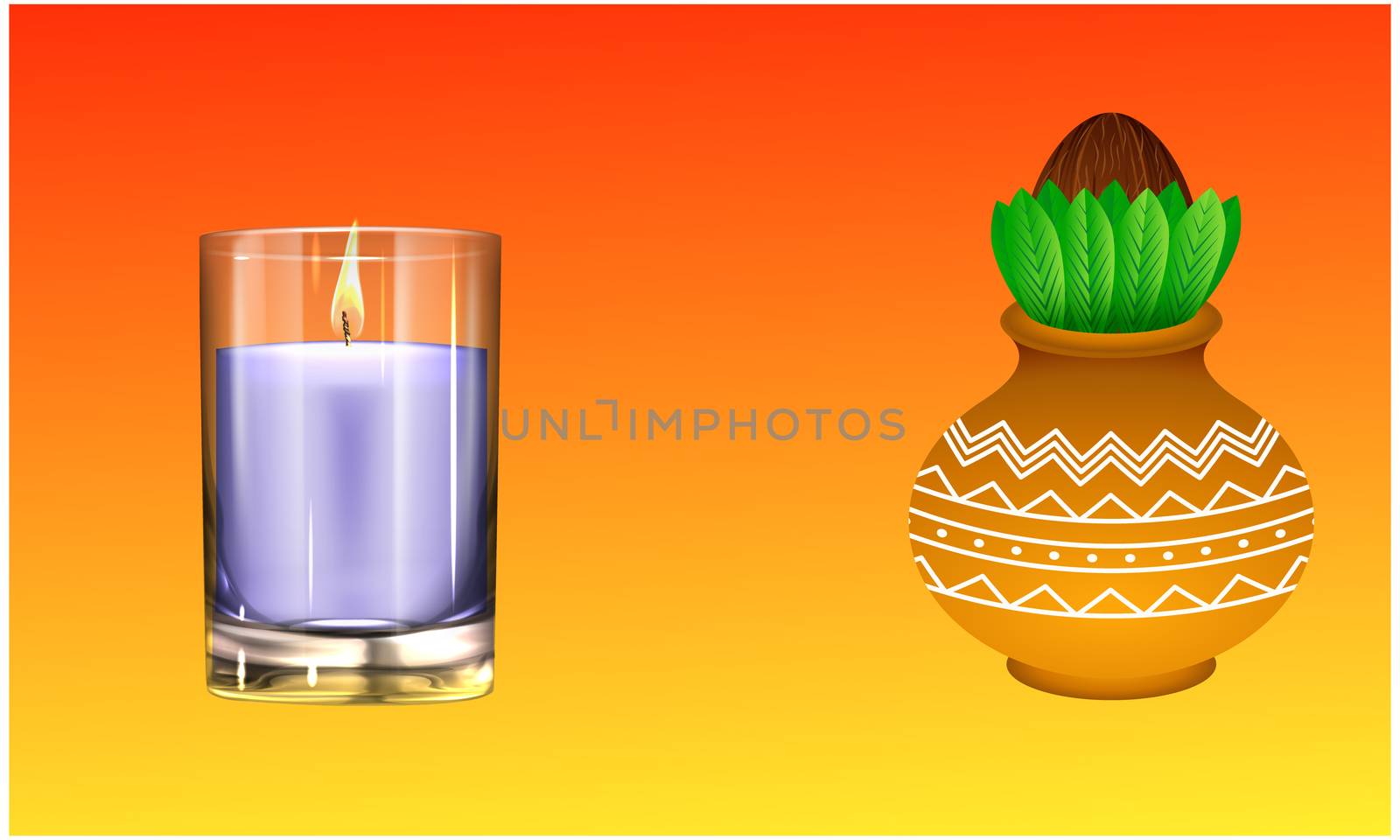 mock up illustration of candle and festive item on abstract gold background by aanavcreationsplus