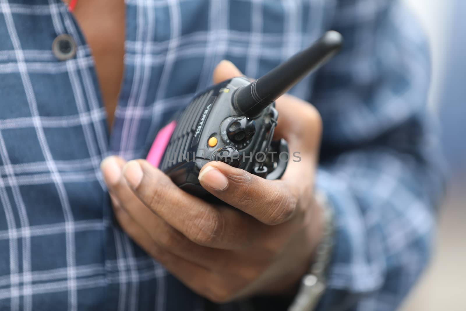 Man using walkies-talkie