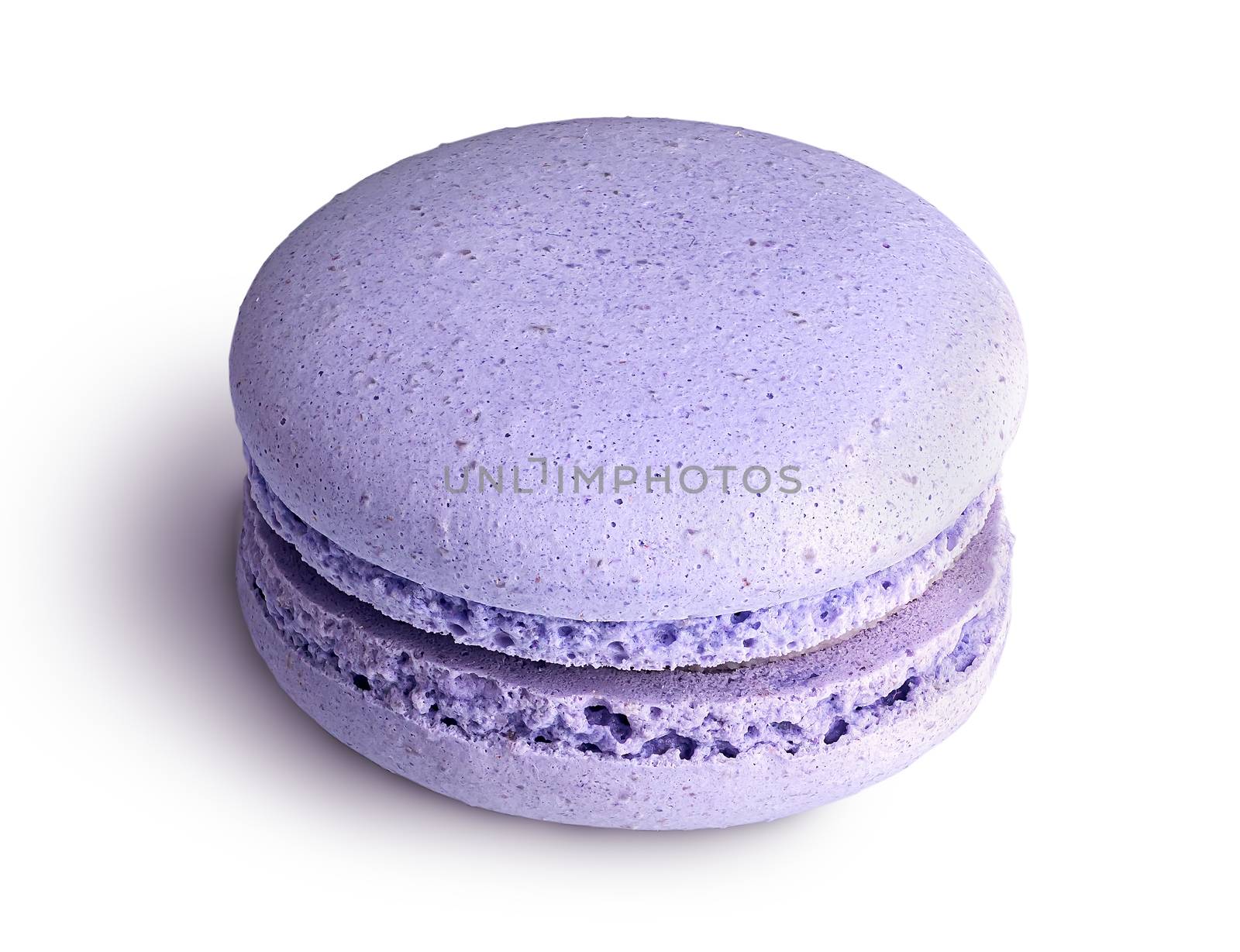 One purple macaroon angled view isolated on a white background