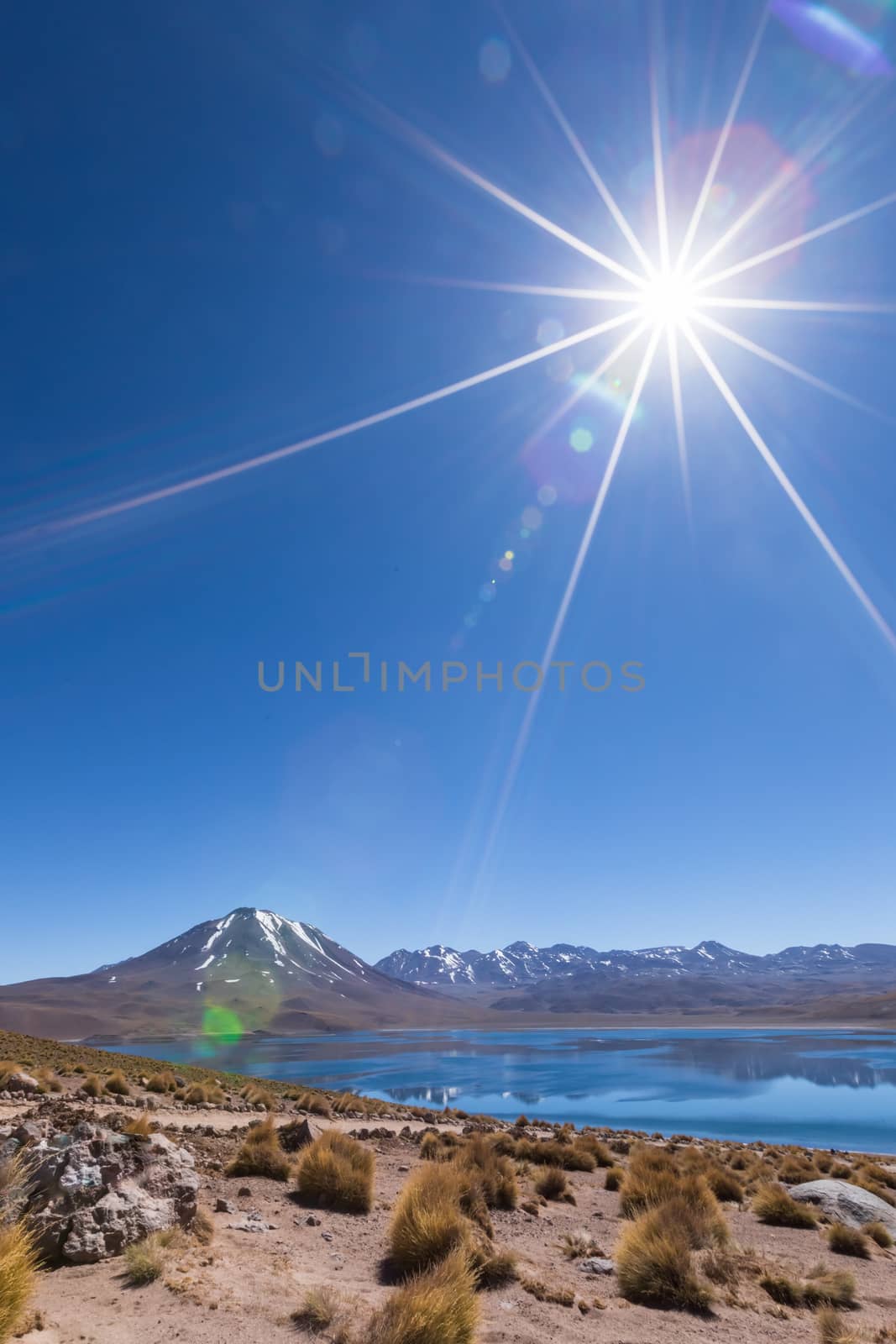 Lagunas Altiplanicas, Miscanti y Miniques, amazing view at Atacama Desert. Chile, South America.