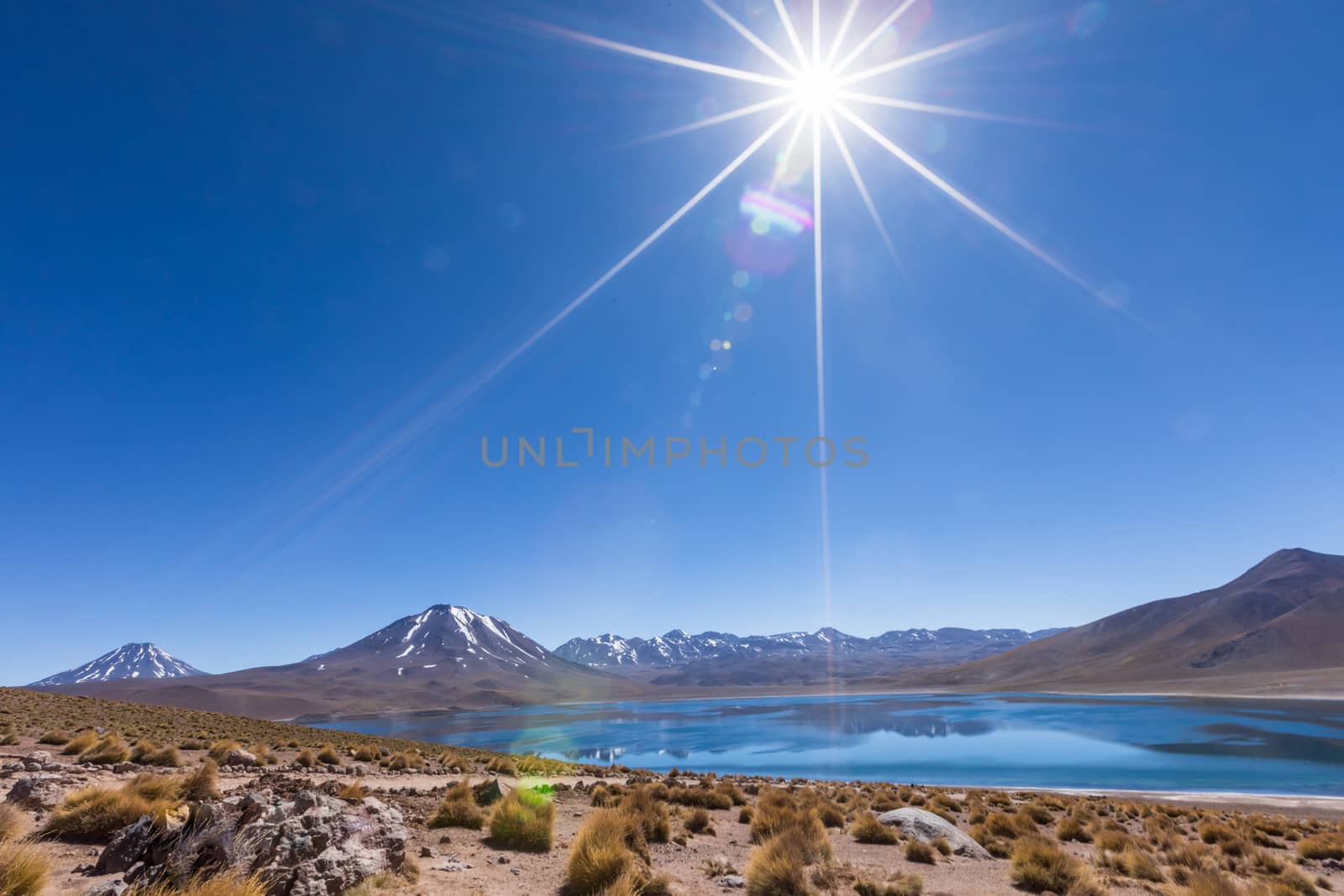 Lagunas Altiplanicas, Miscanti y Miniques, amazing view at Atacama Desert. Chile, South America.