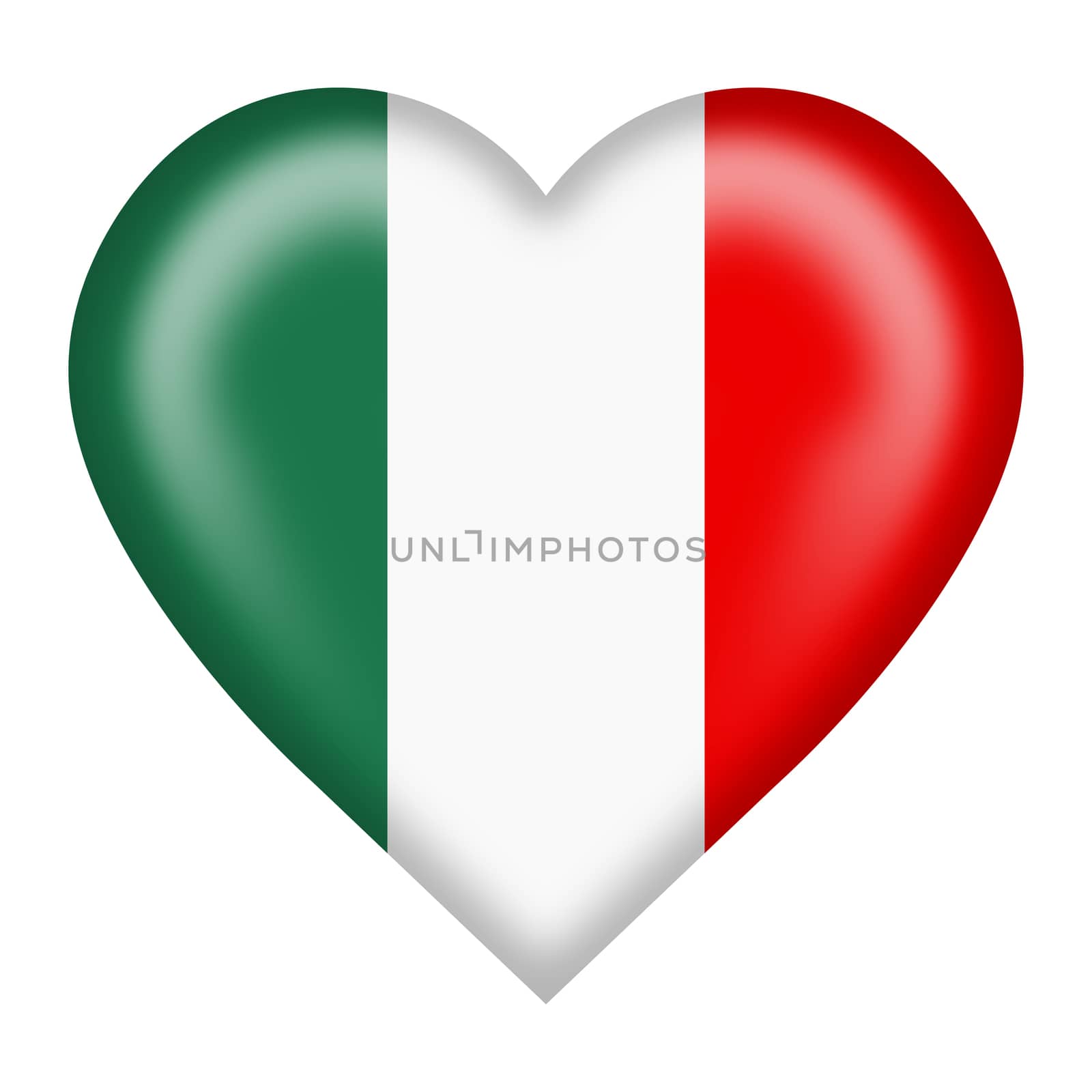 An Italy flag heart button isolated on white with clipping path