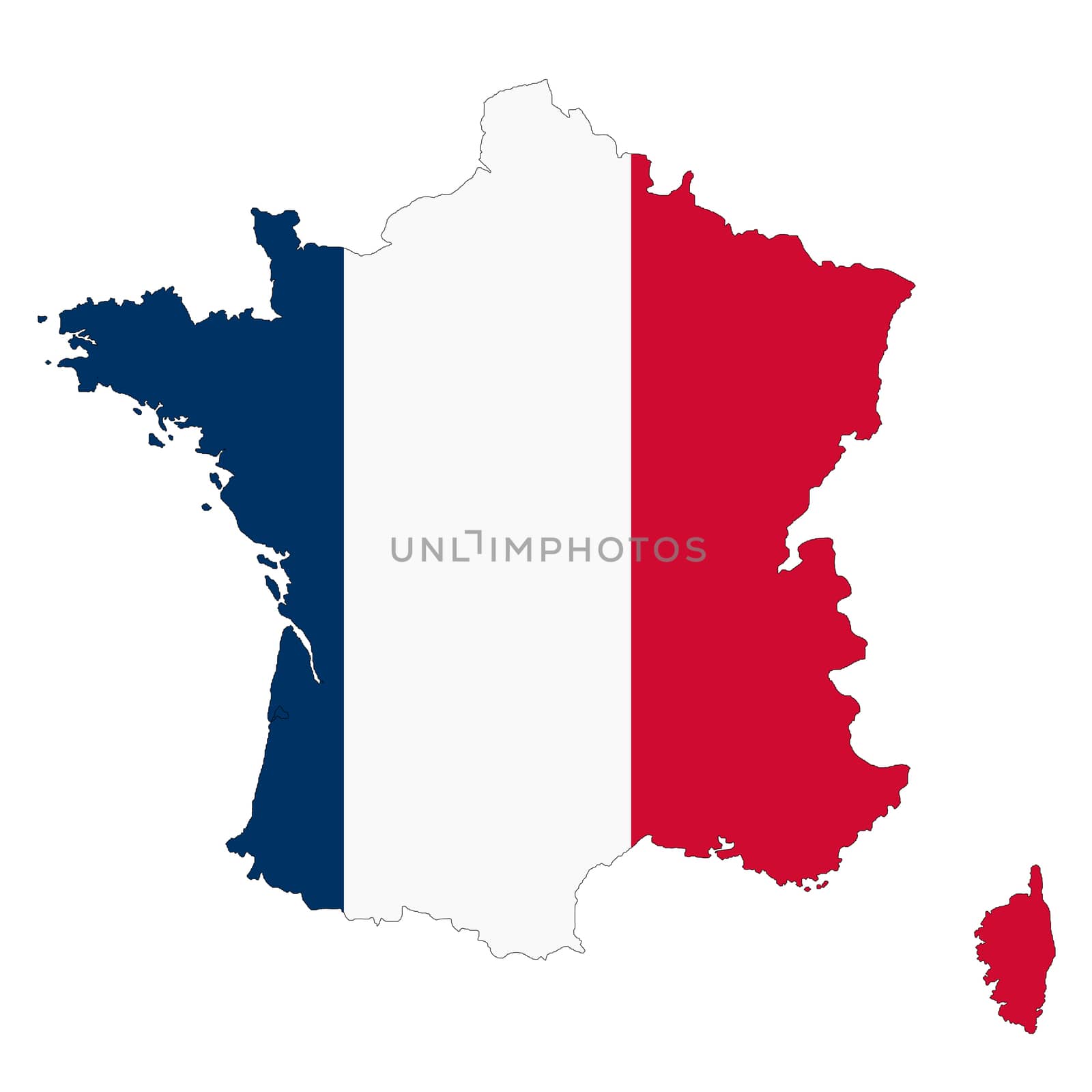 A France map on white background with clipping path