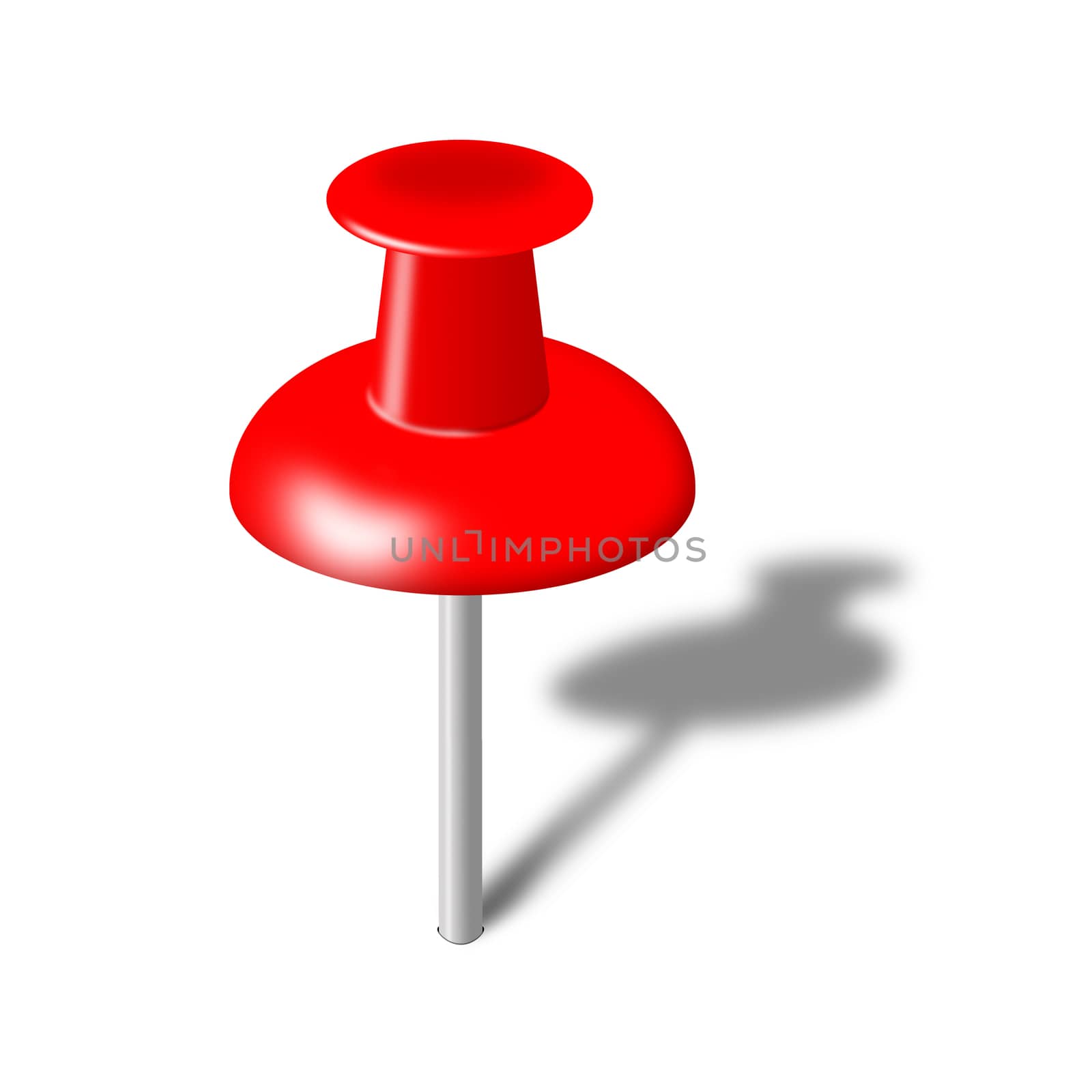 A red pushpin illustration isolated on white with shadow