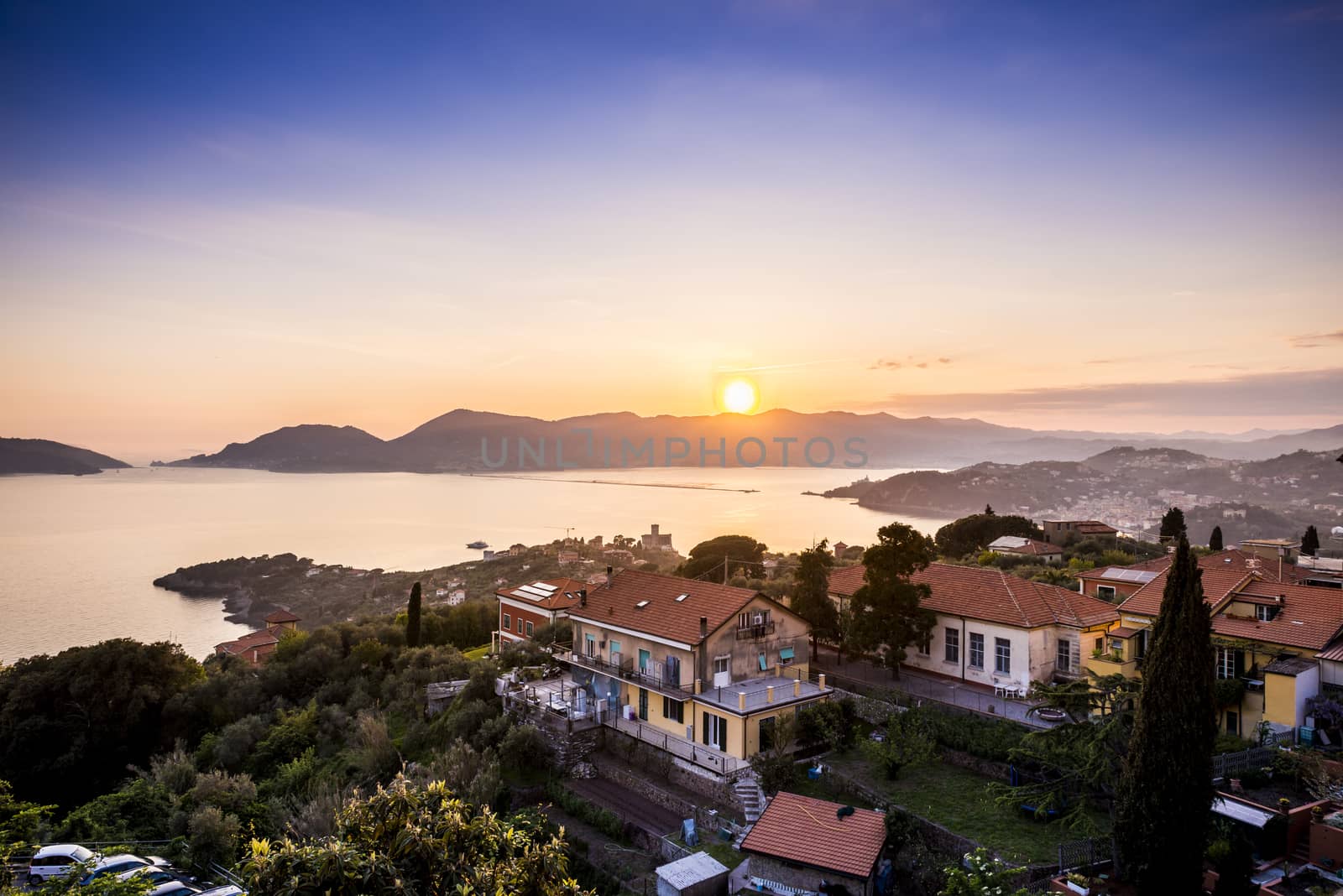 beautiful panorama of Lerici in Liguria, Italy.