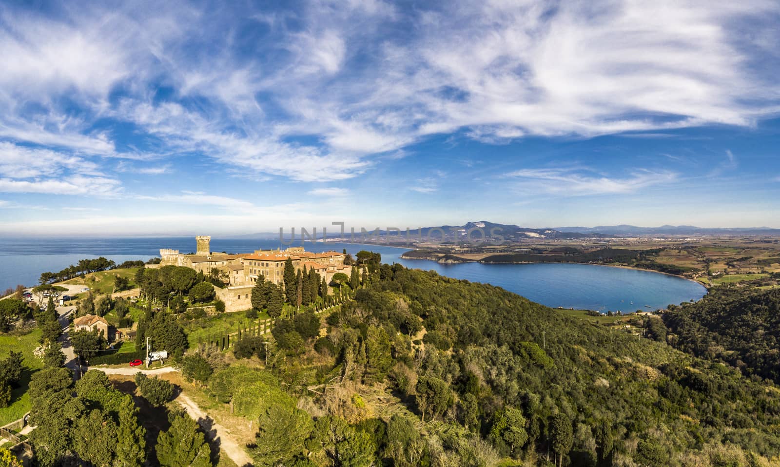 Tuscany, Populonia coastline, view from a drone.