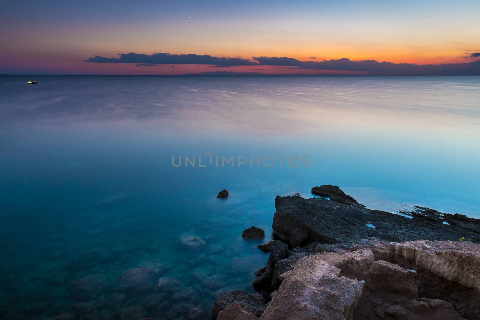 Puglia, Taranto coastline, picture take during blue hour.