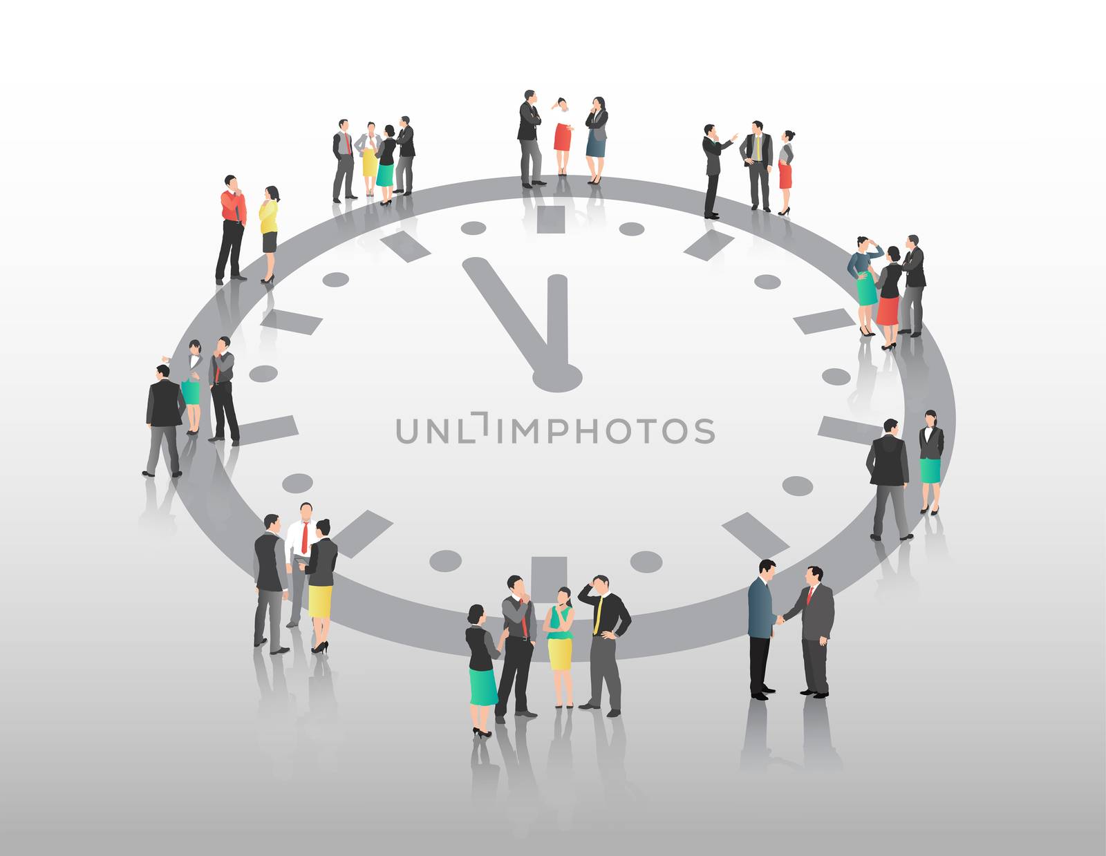 Business people vector with clock on grey background