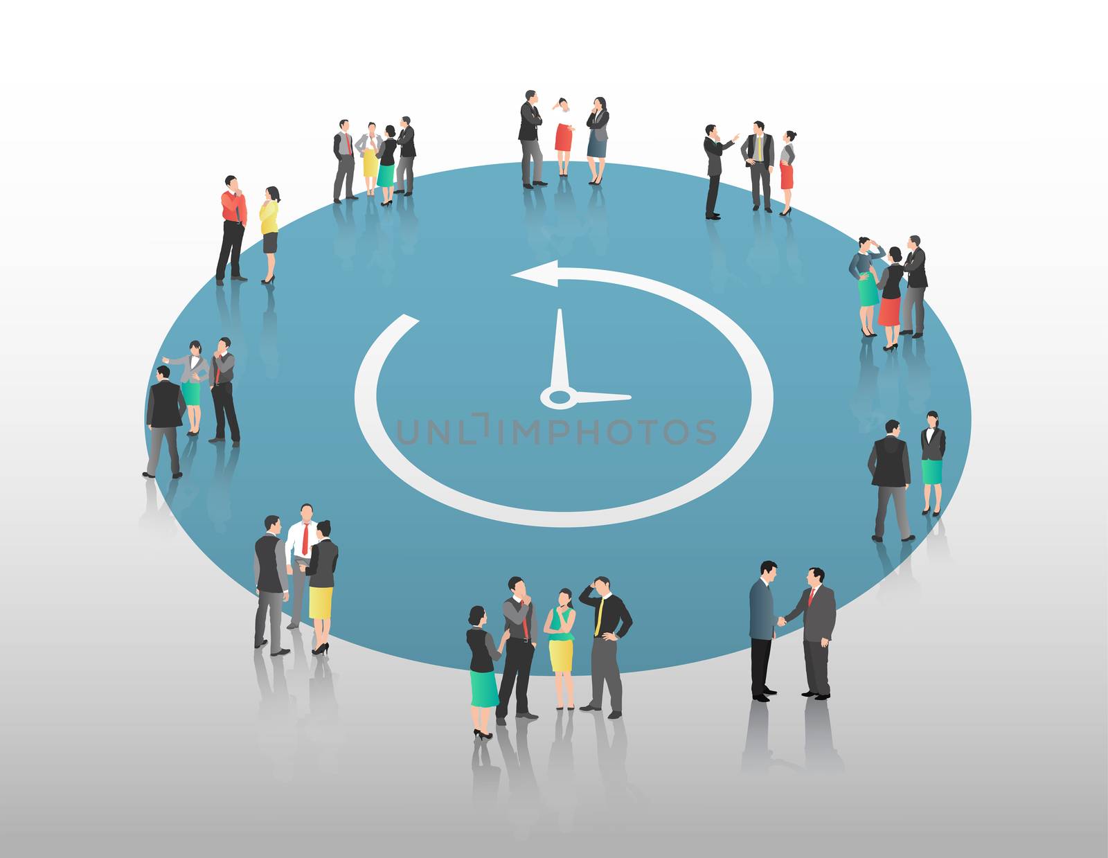 Business people vector with clock on grey background