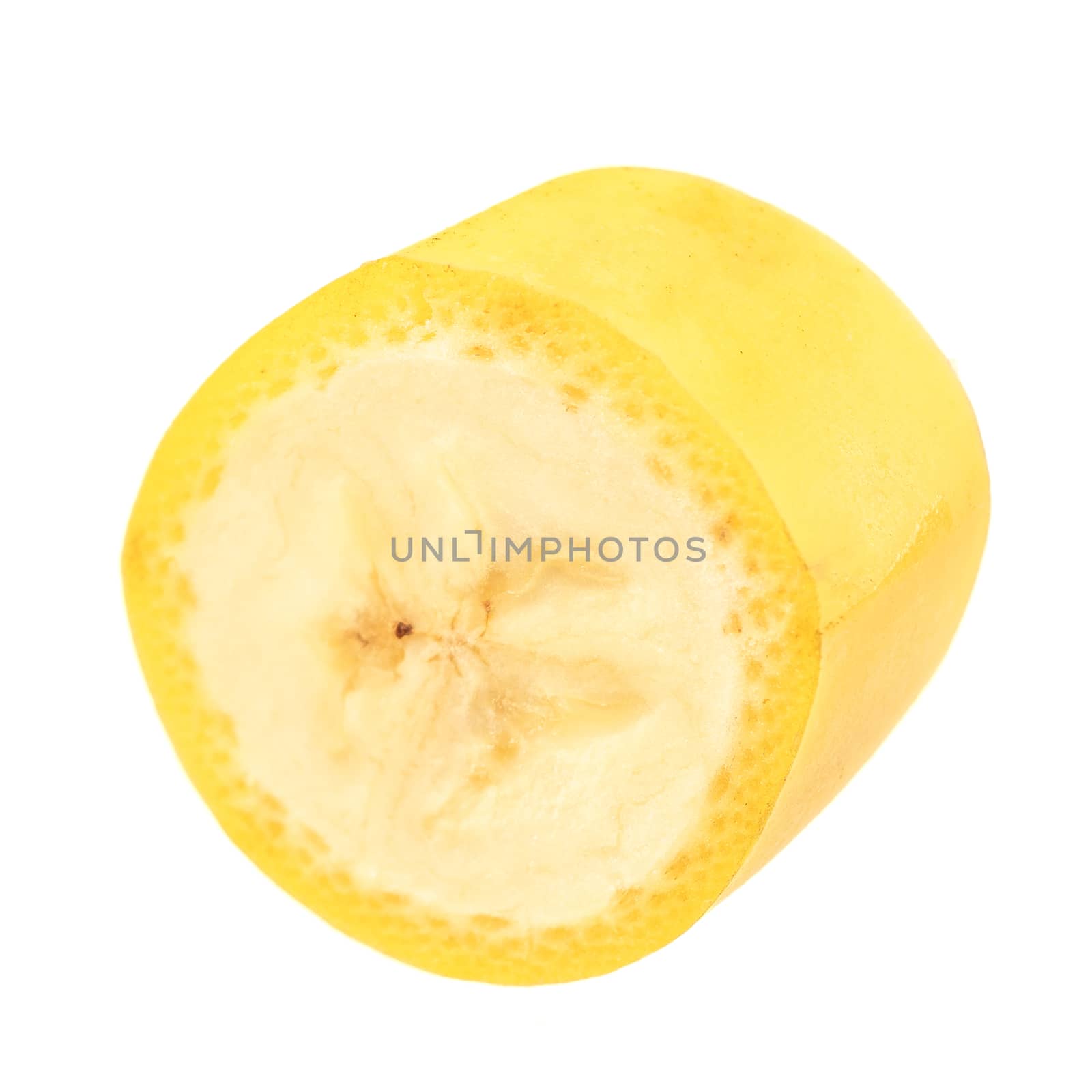 one unpeeled slice of banana, isolated on white by fascinadora
