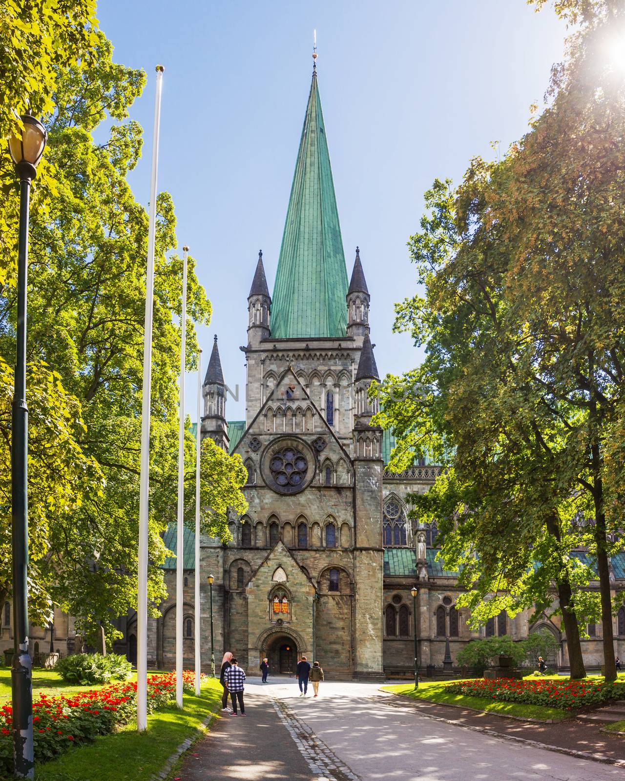 Nidaros Cathedral (Nidarosdomen) in sunny summer day. Trondheim, Norway.