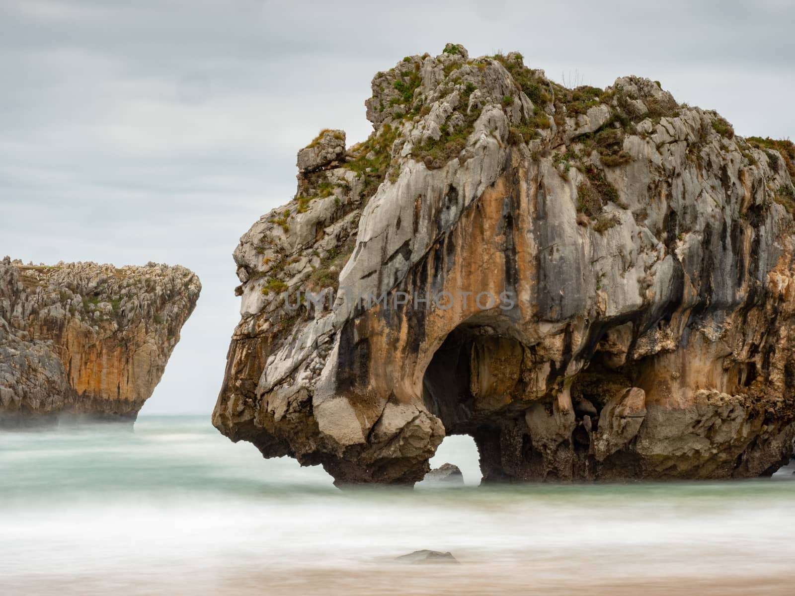 sea ​​and rocks landscape, sea caves in Asturias
