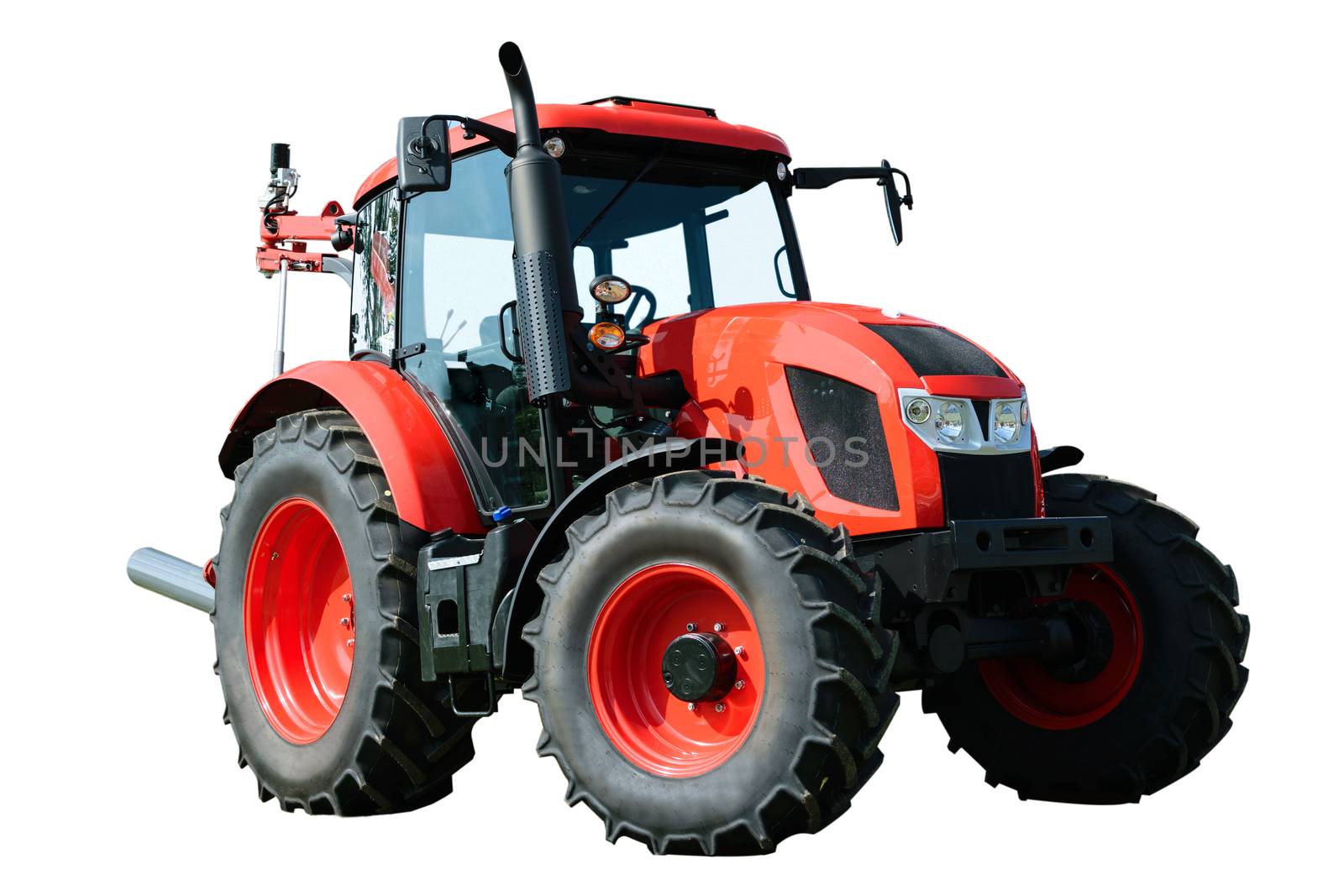 New and modern red agricultural generic tractor isolated on white background 