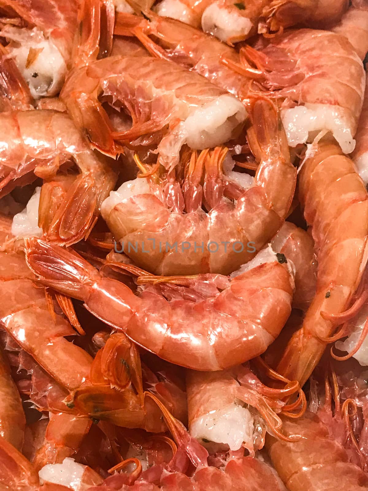 Shrimp tails ready to be bought in a fish shop