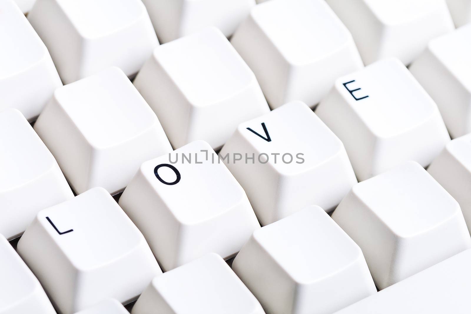 Word LOVE on computer keyboard with empty space on other buttons. May be used as symbol of love on the Internet, love e-mail letters.