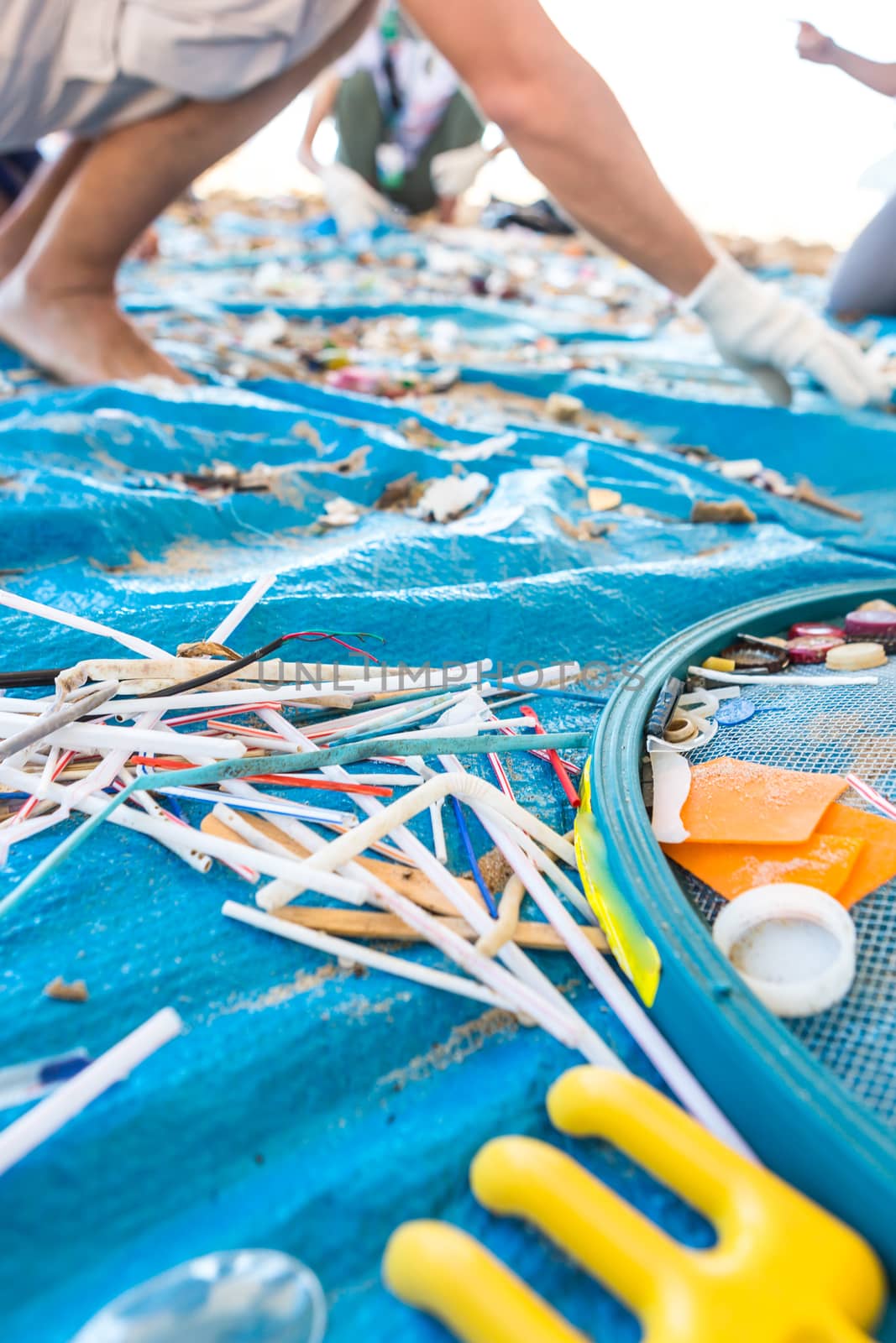 Beach Cleaning. Cleaning dirty beaches by the action of man. Sustainability of the planet and preservation of nature.