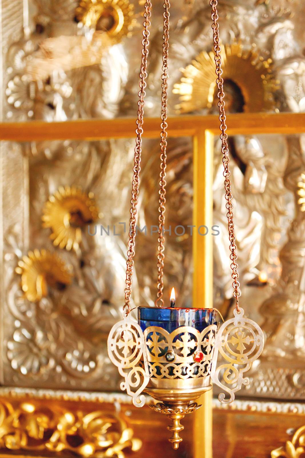 Candleholder, oil lamp. Details in the Orthodox Christian Church. Russia.