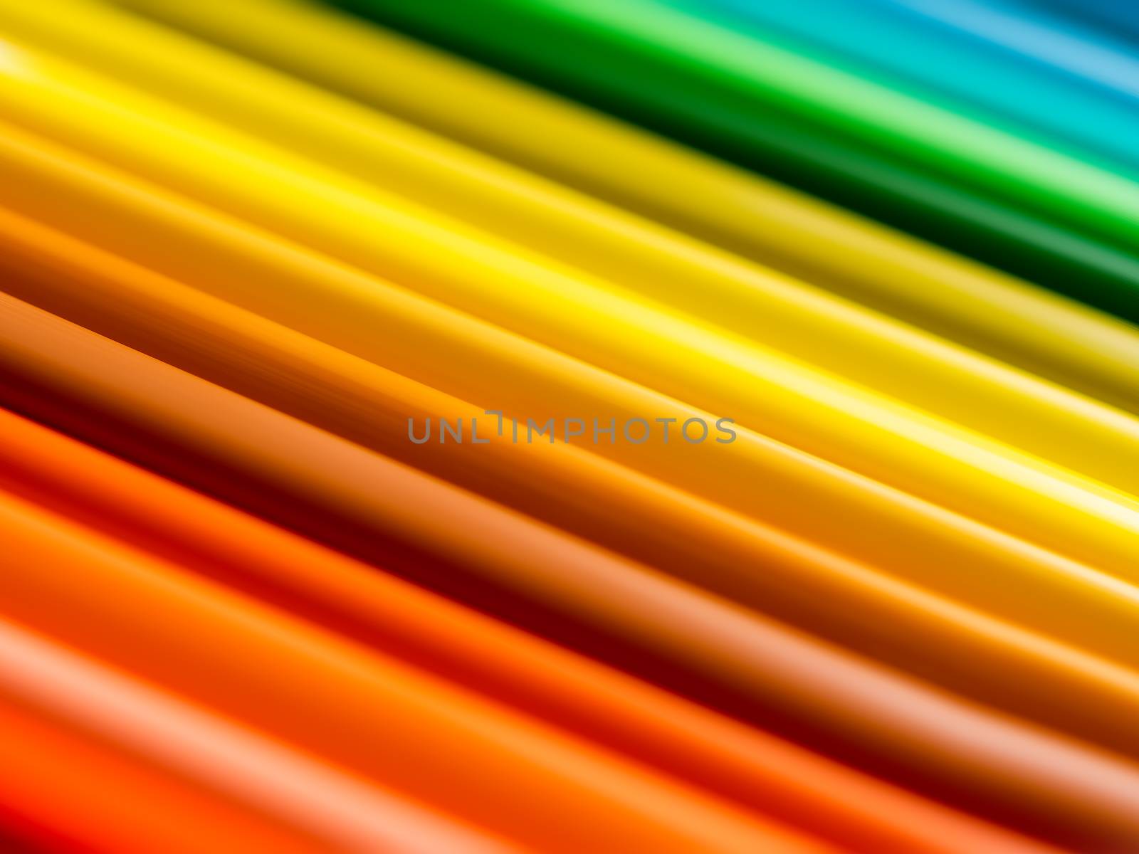 Diagonal row of colorful watercolor pencils. School supplies background. Kid's stationery. Back to school backdrop with abstract rainbow lines.
