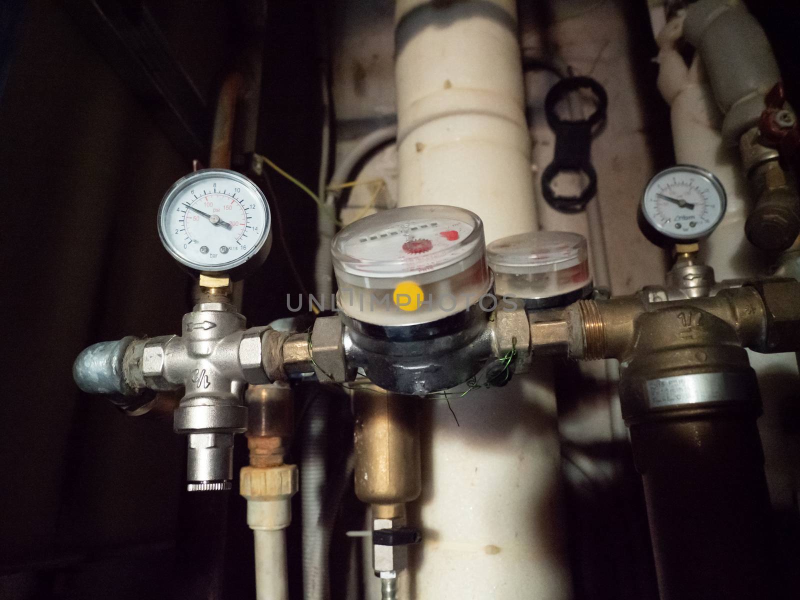 Water meters, special measurement of water flow. Sanitary equipment.