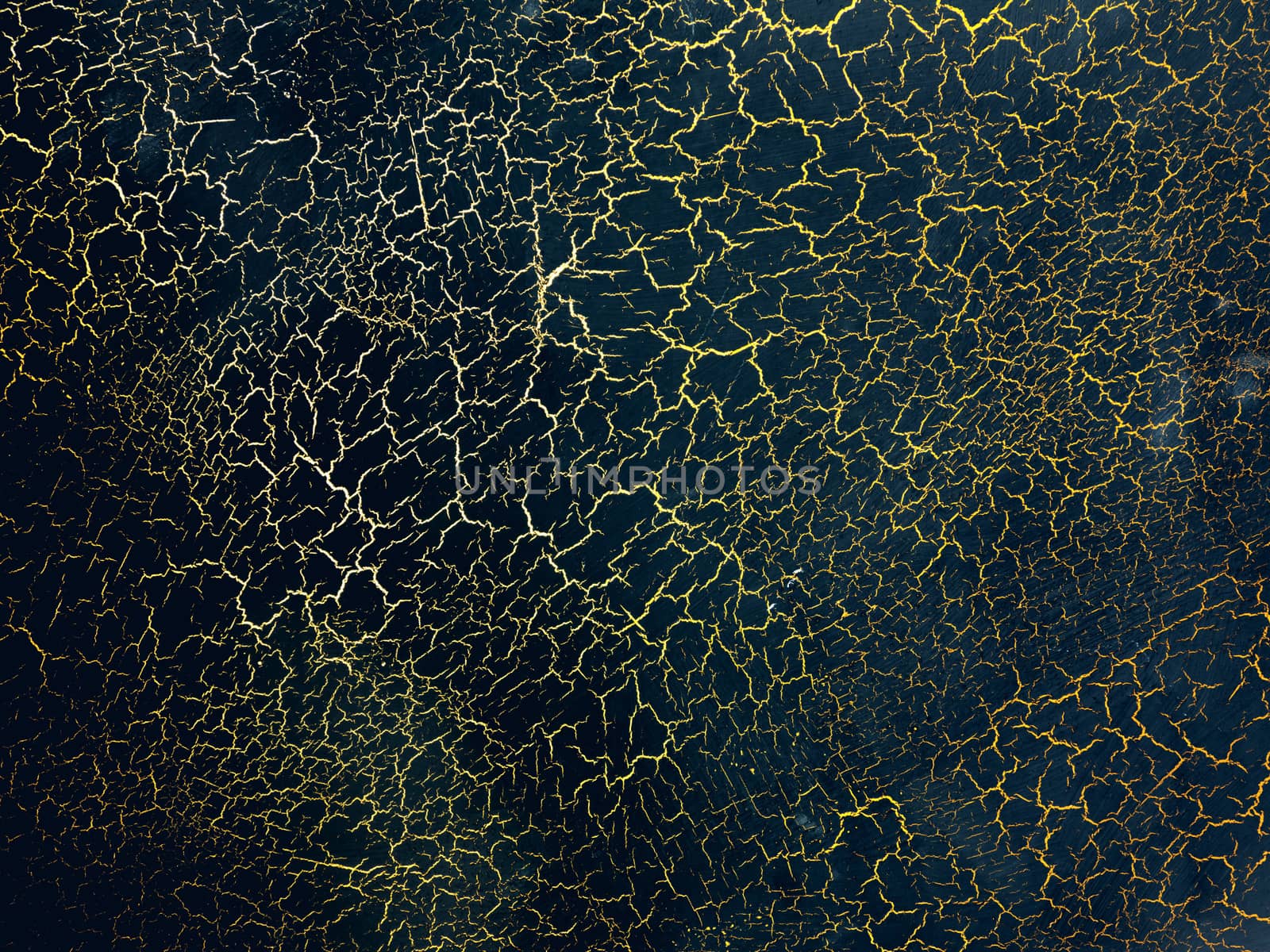 Dark blue texture with gold cracks. Surface with craquelure effect.